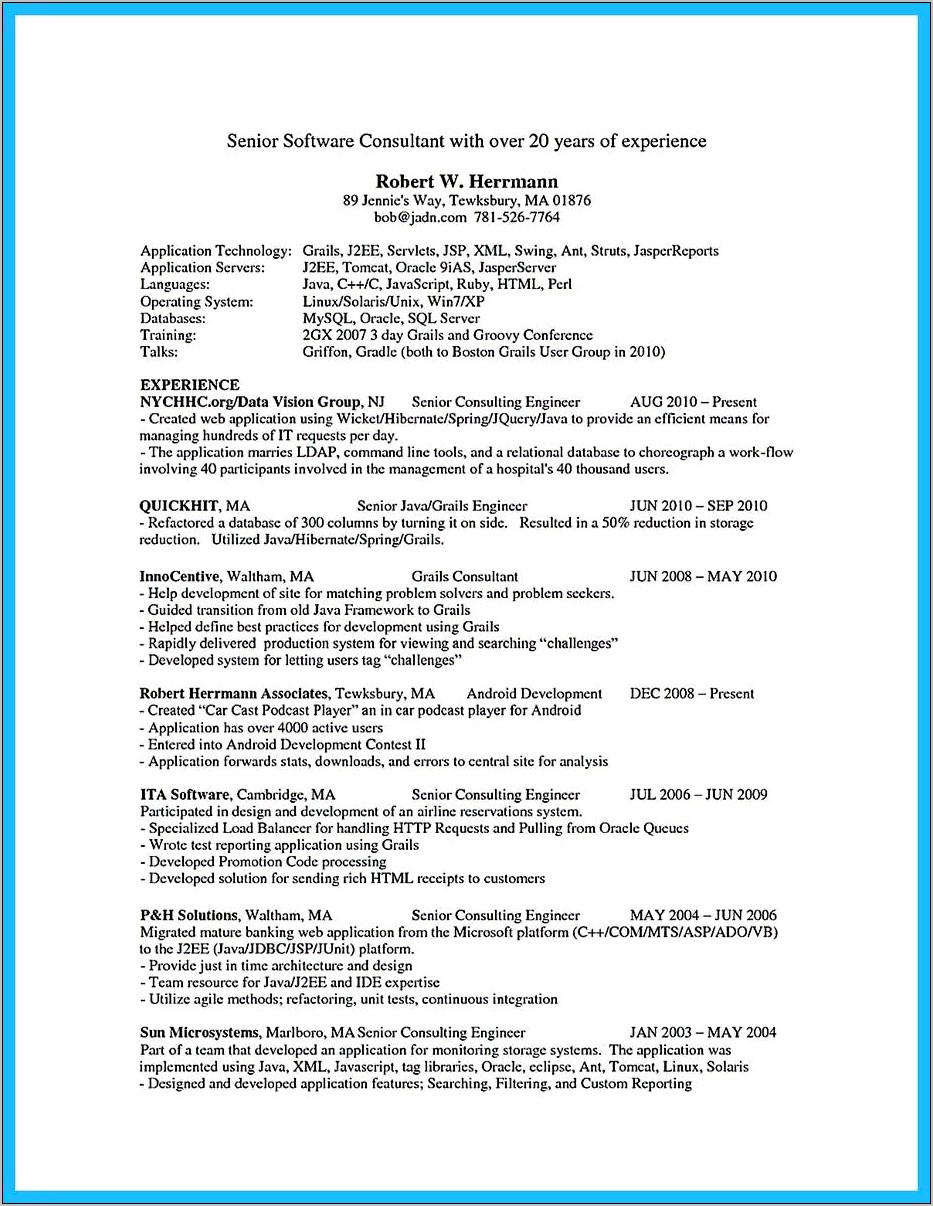 Sample Resume For Unix Developer