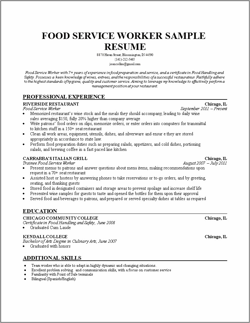 Sample Resume For Wine Industry