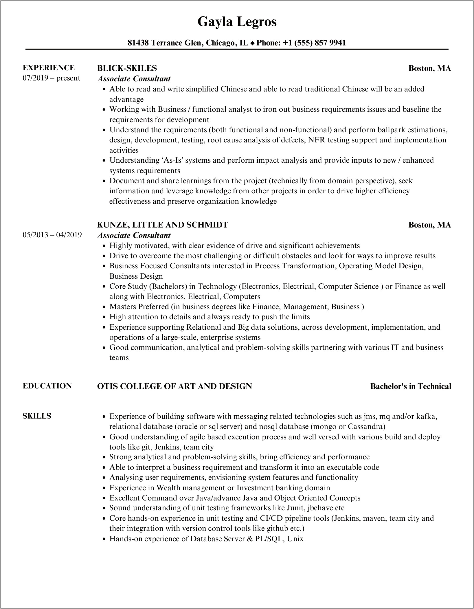 Sample Resume For Zs Associates