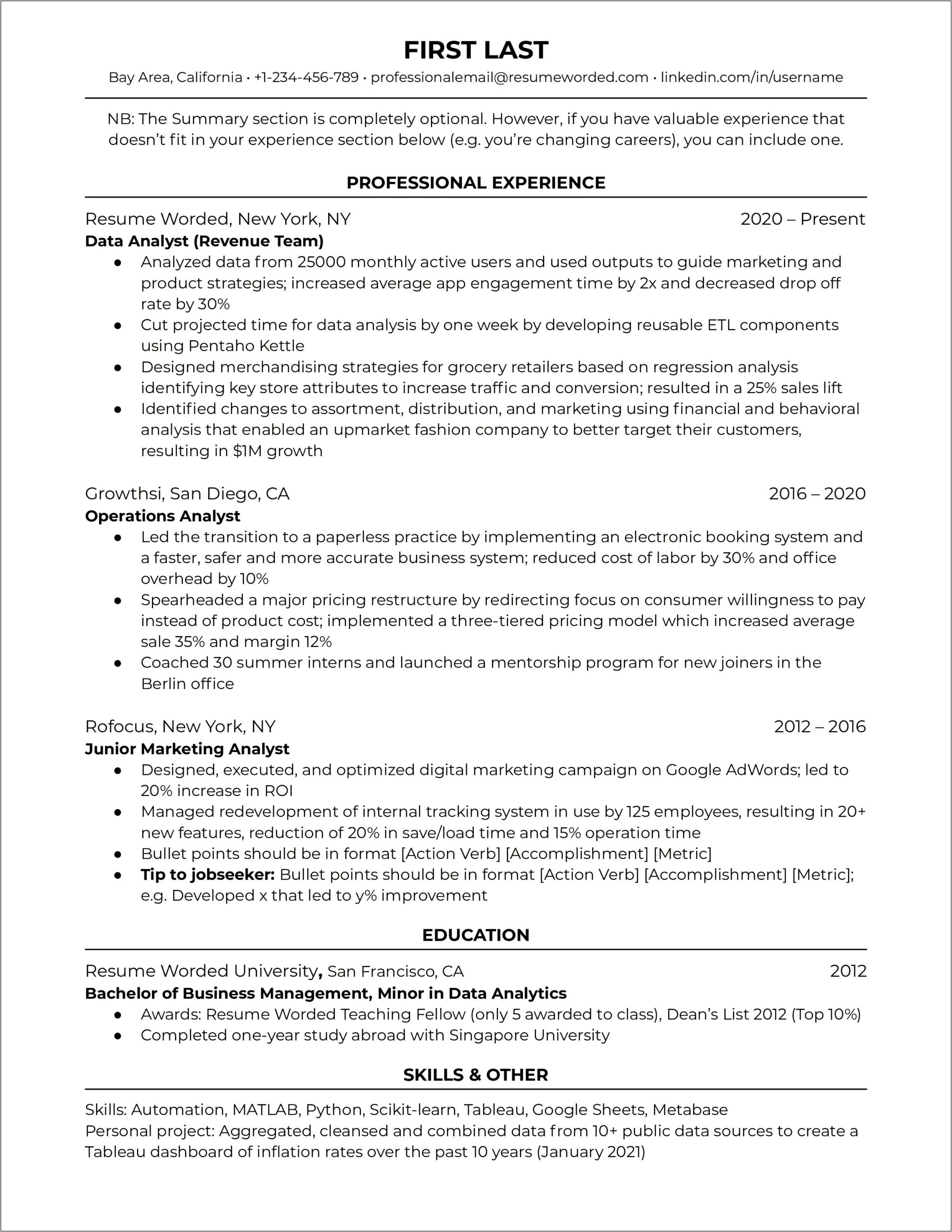 Sample Resume Format For Google