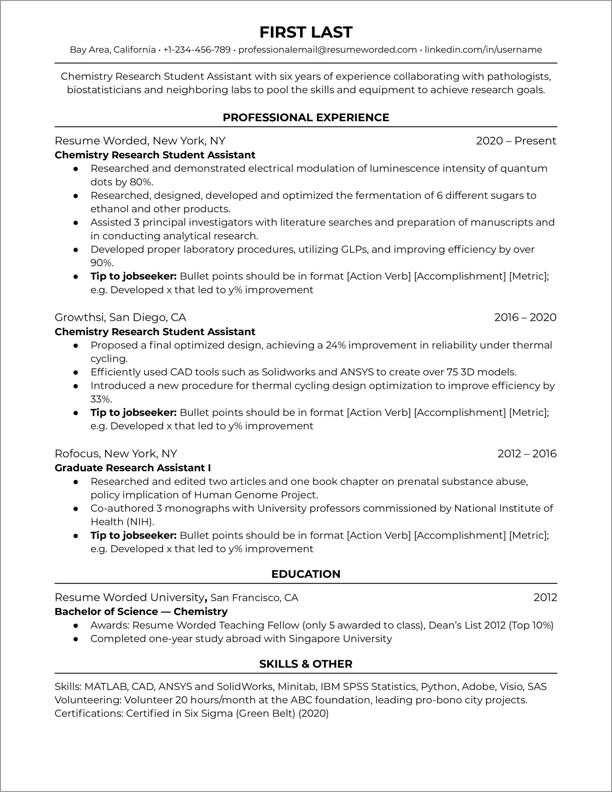 Sample Resume Format Phd Student