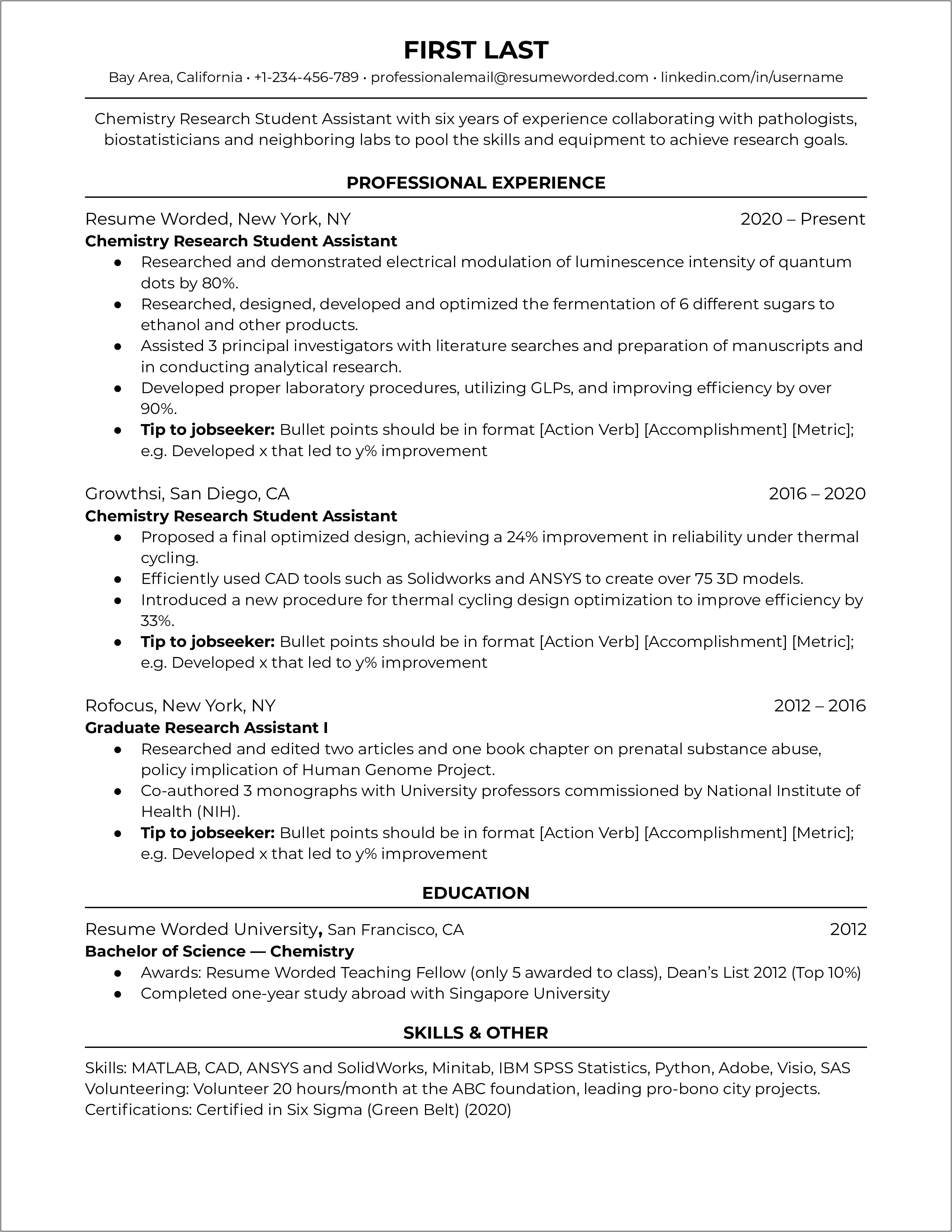 Sample Resume Format Phd Student