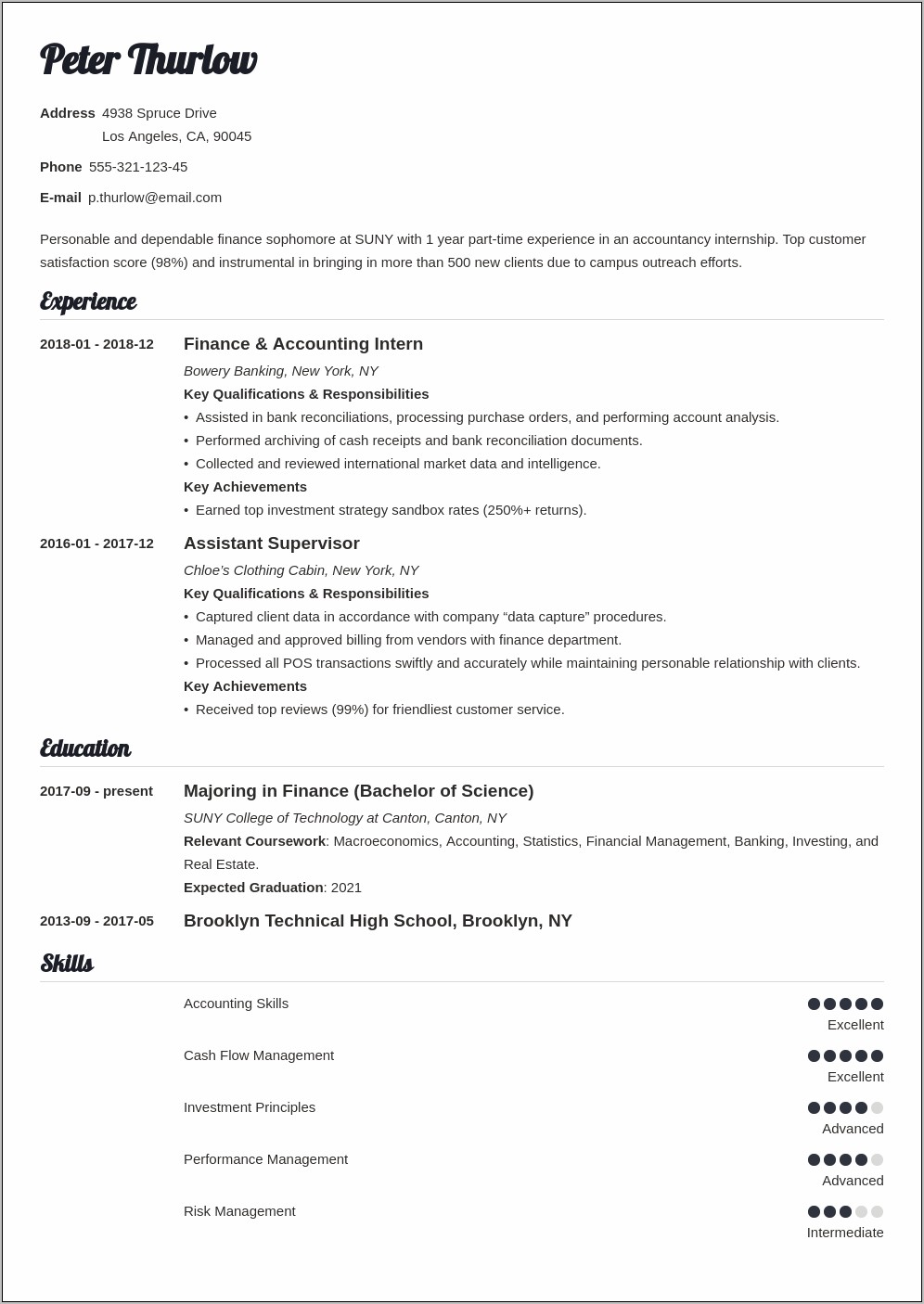 Sample Resume Format Summer Internship