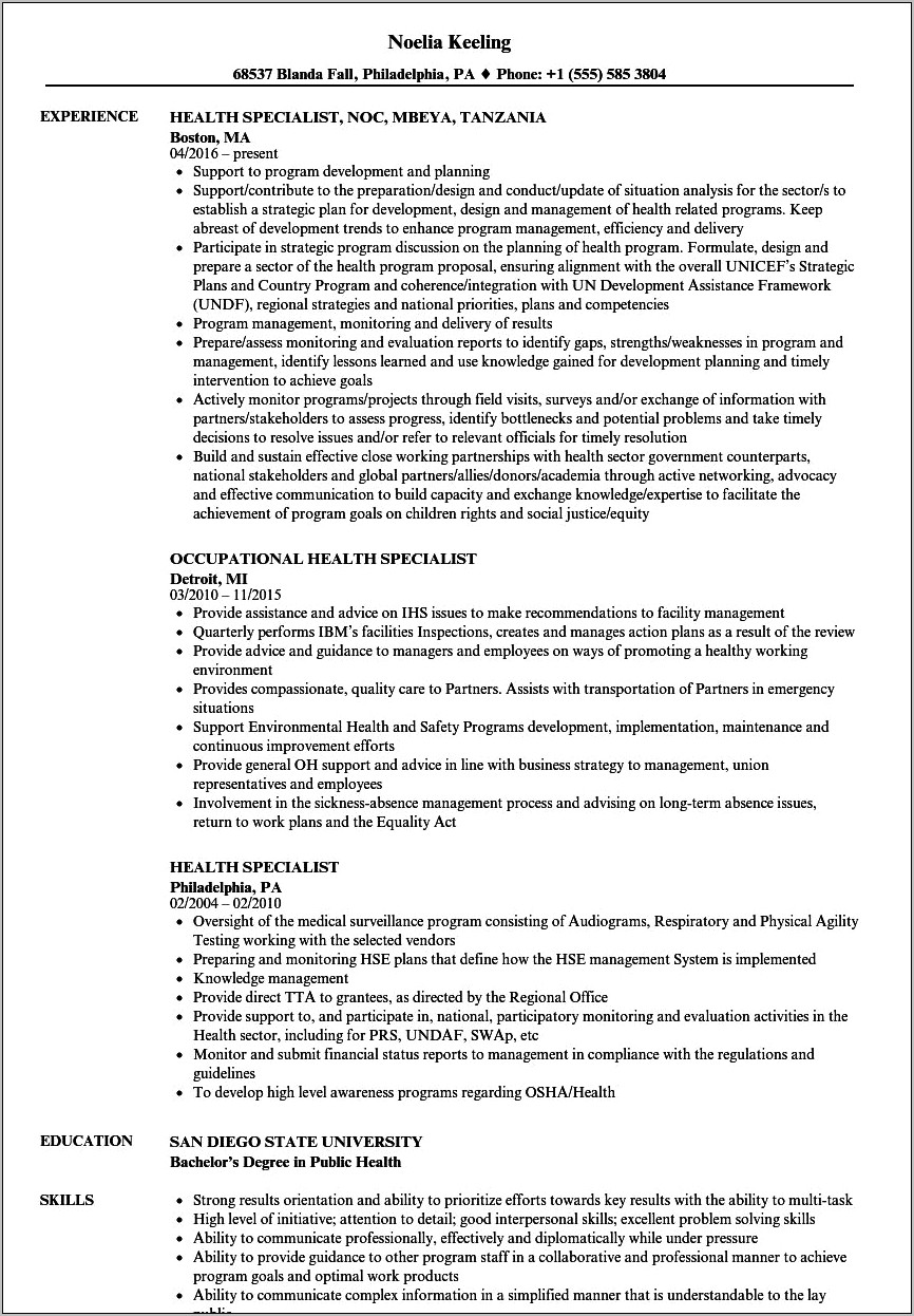 Sample Resume Health Information Specialist