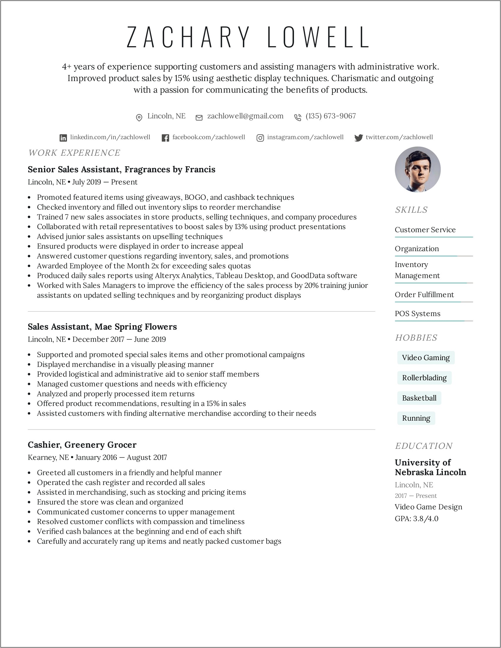 Sample Resume In Narrative Format