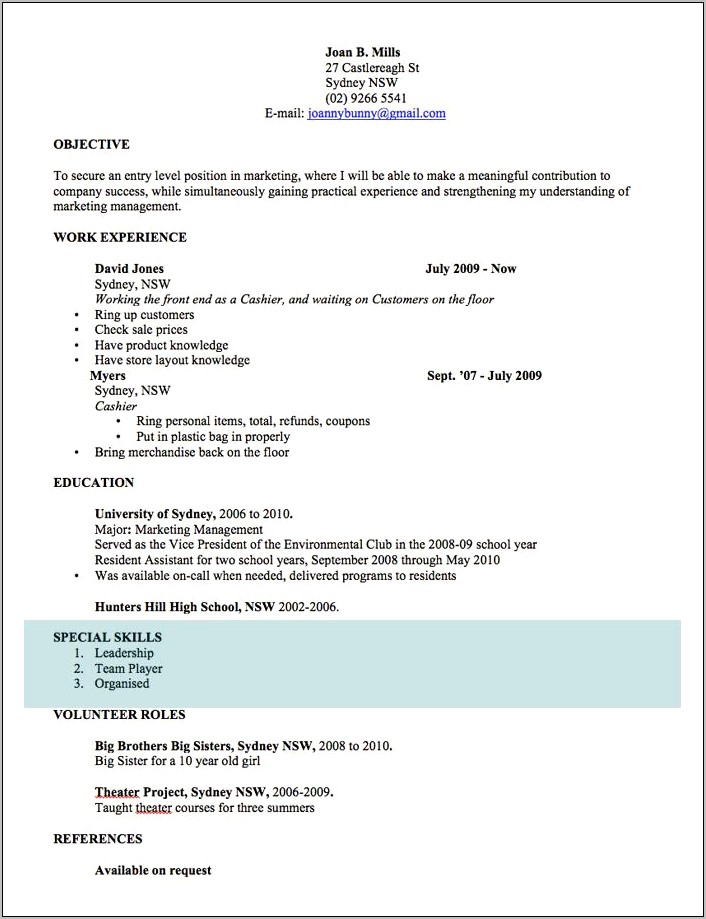 Sample Resume In Word File