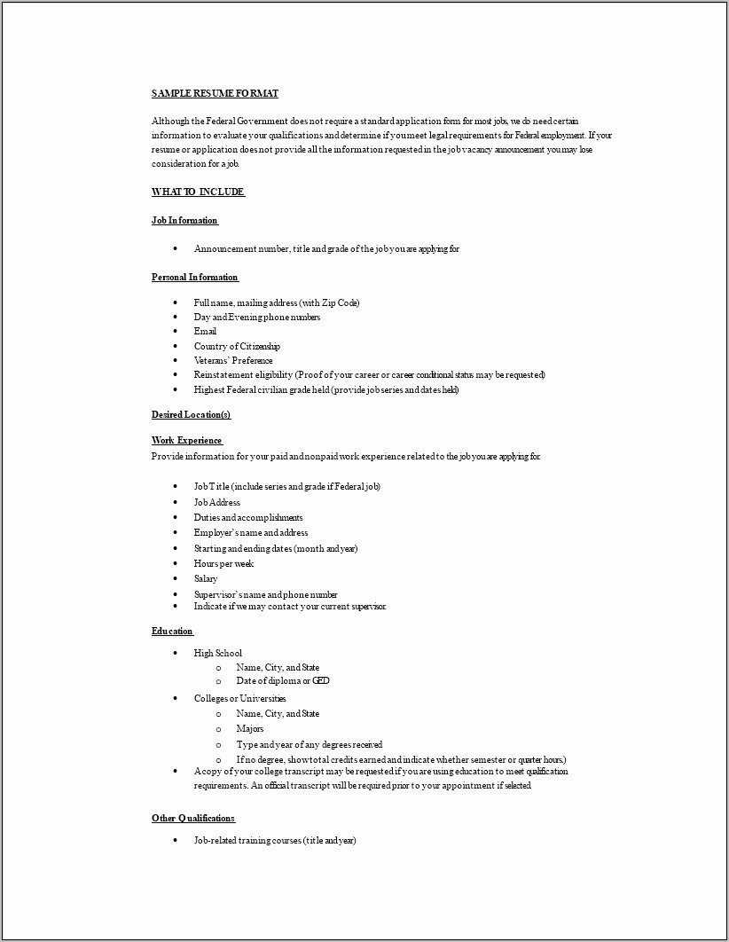 Sample Resume In Word Format