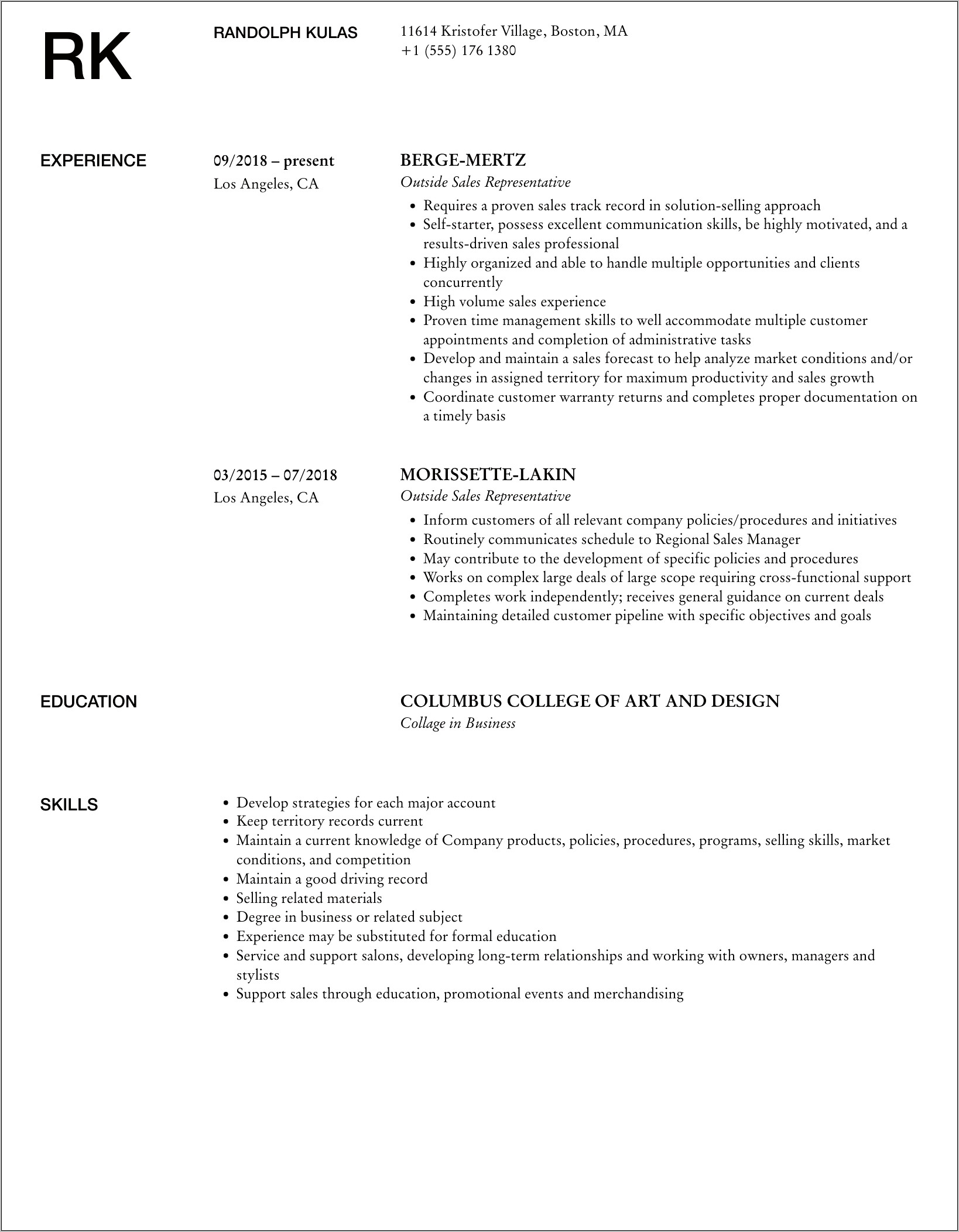 Sample Resume Independent Sales Rep