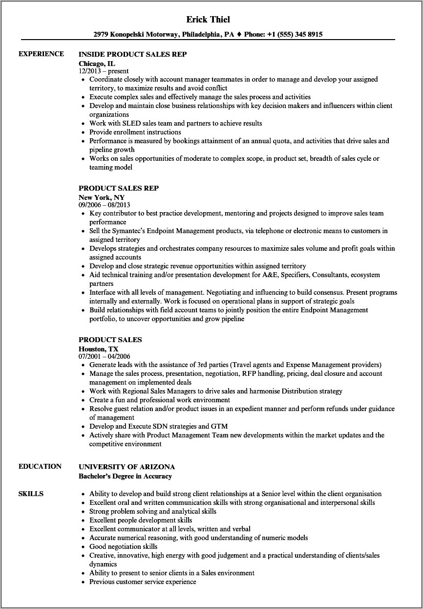Sample Resume Industrial Products Sales