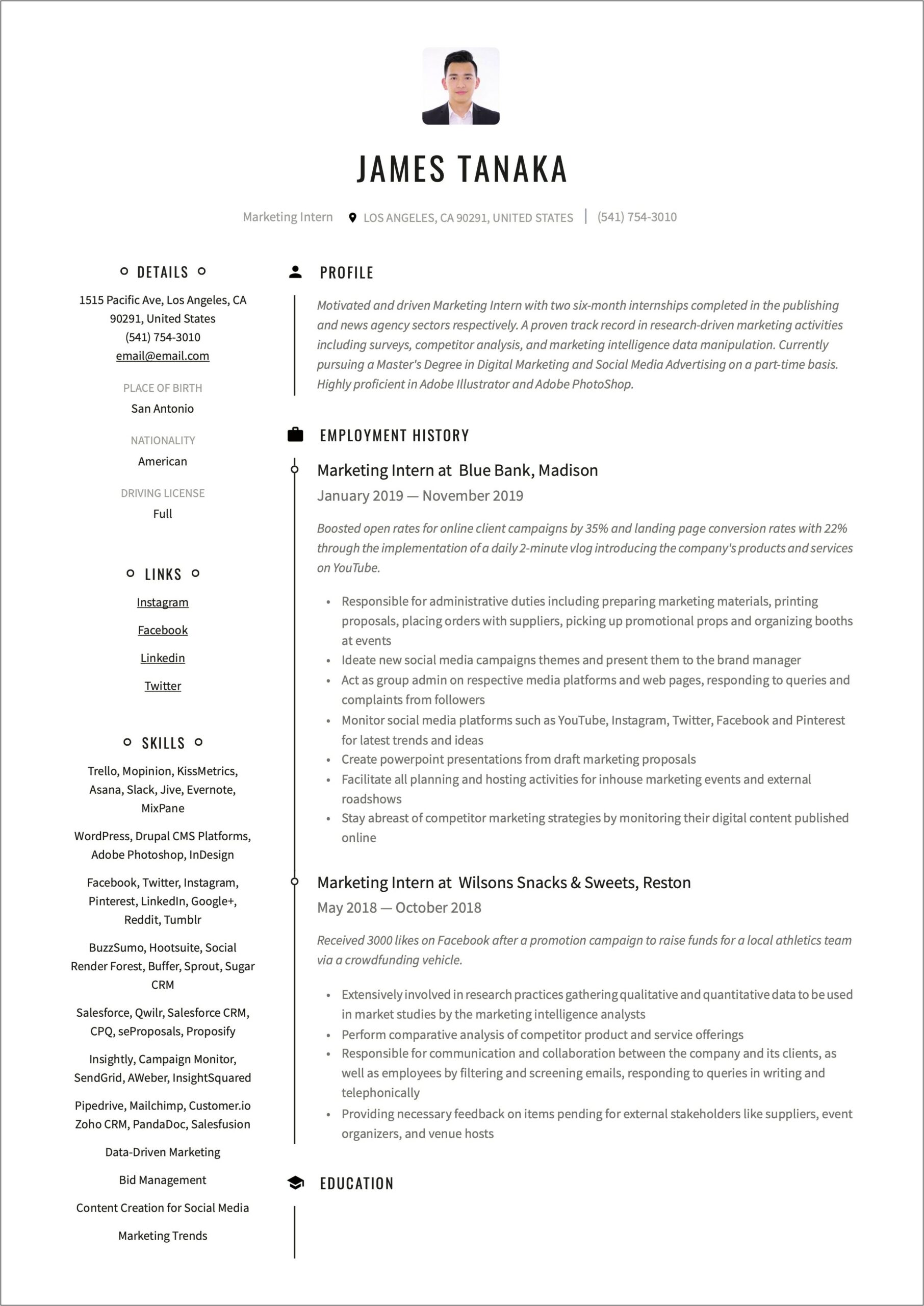 Sample Resume Intern Hospital Administration