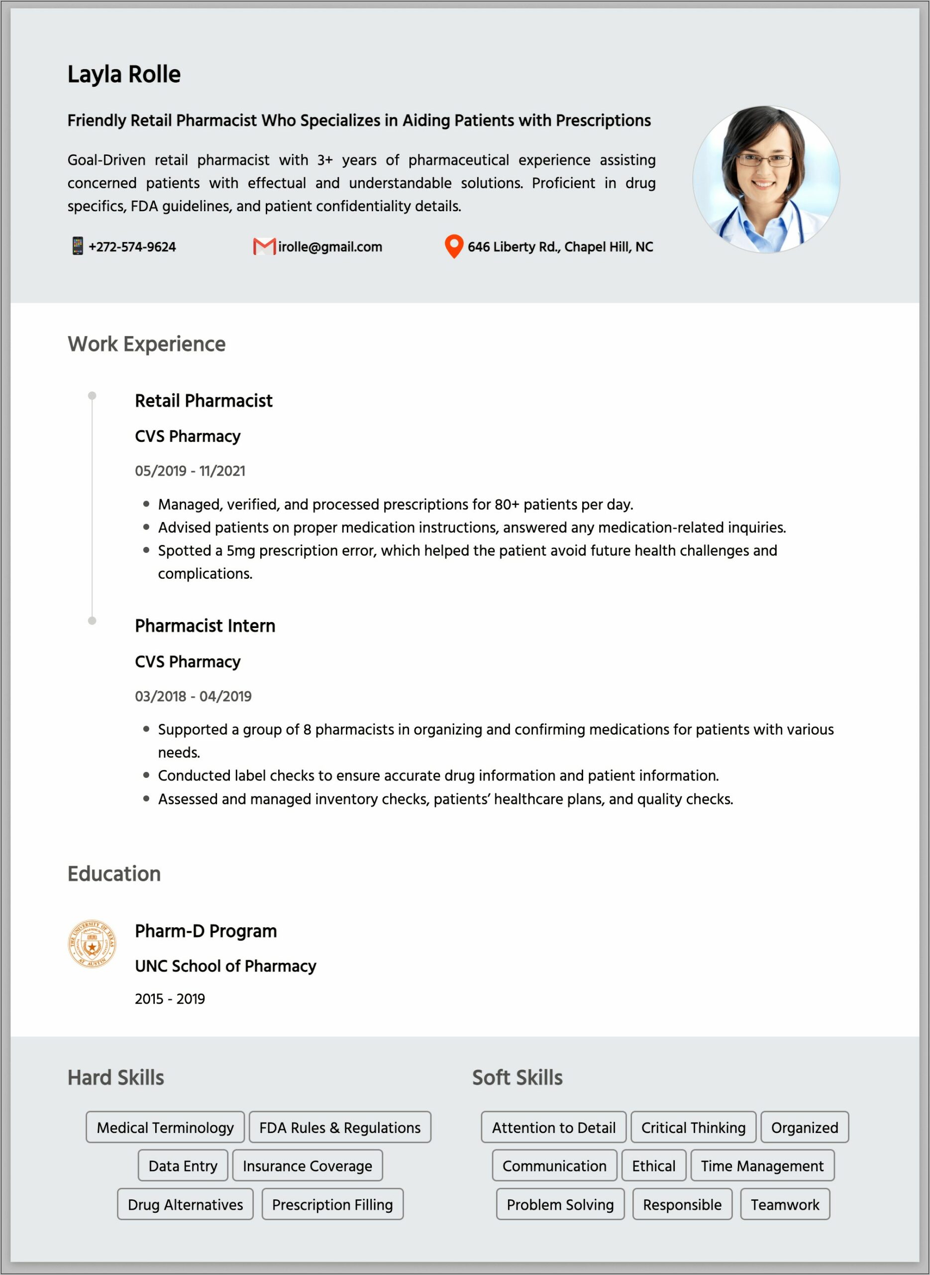 Sample Resume Objective For Pharmacist