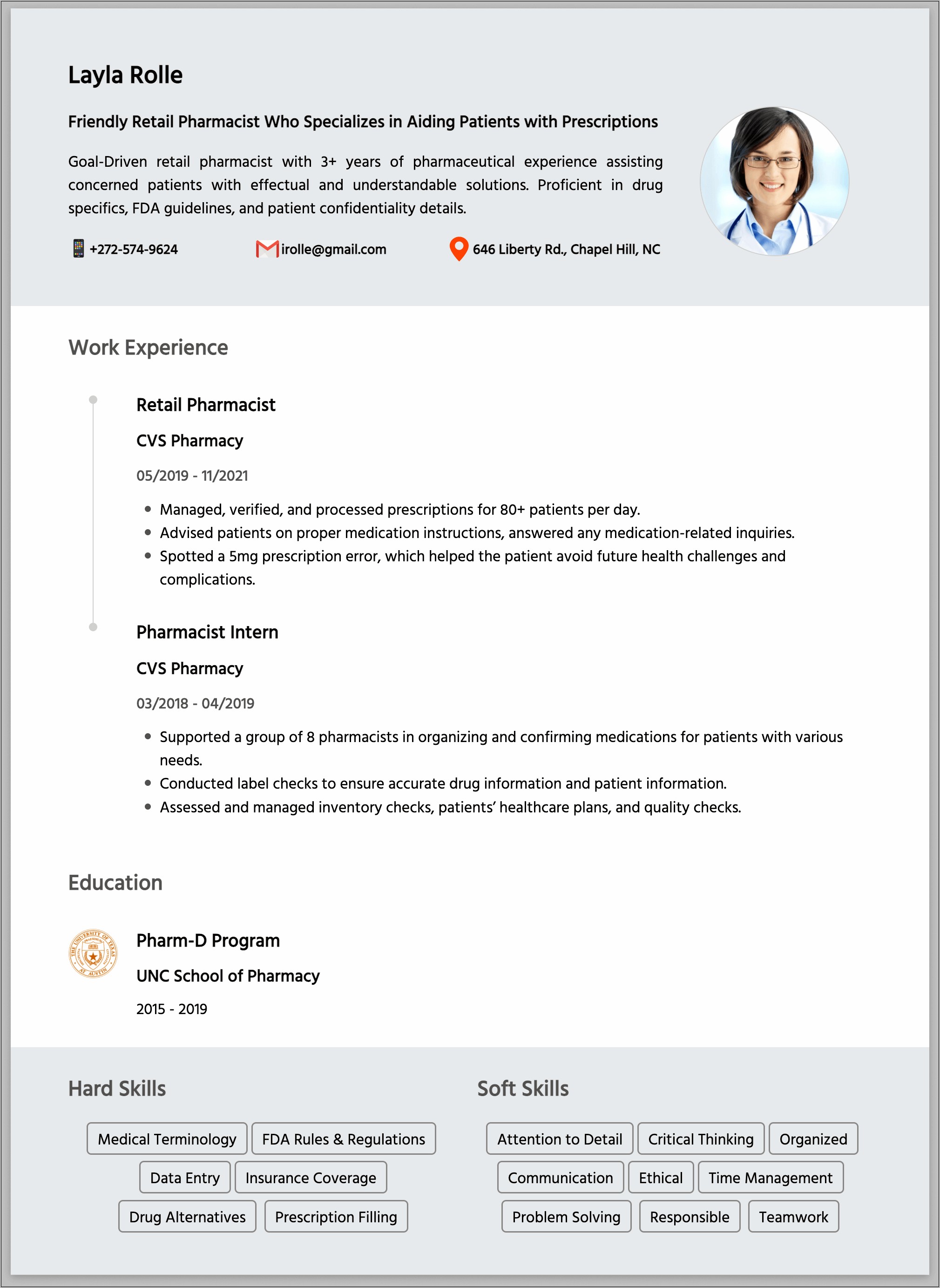 Sample Resume Objective For Pharmacist