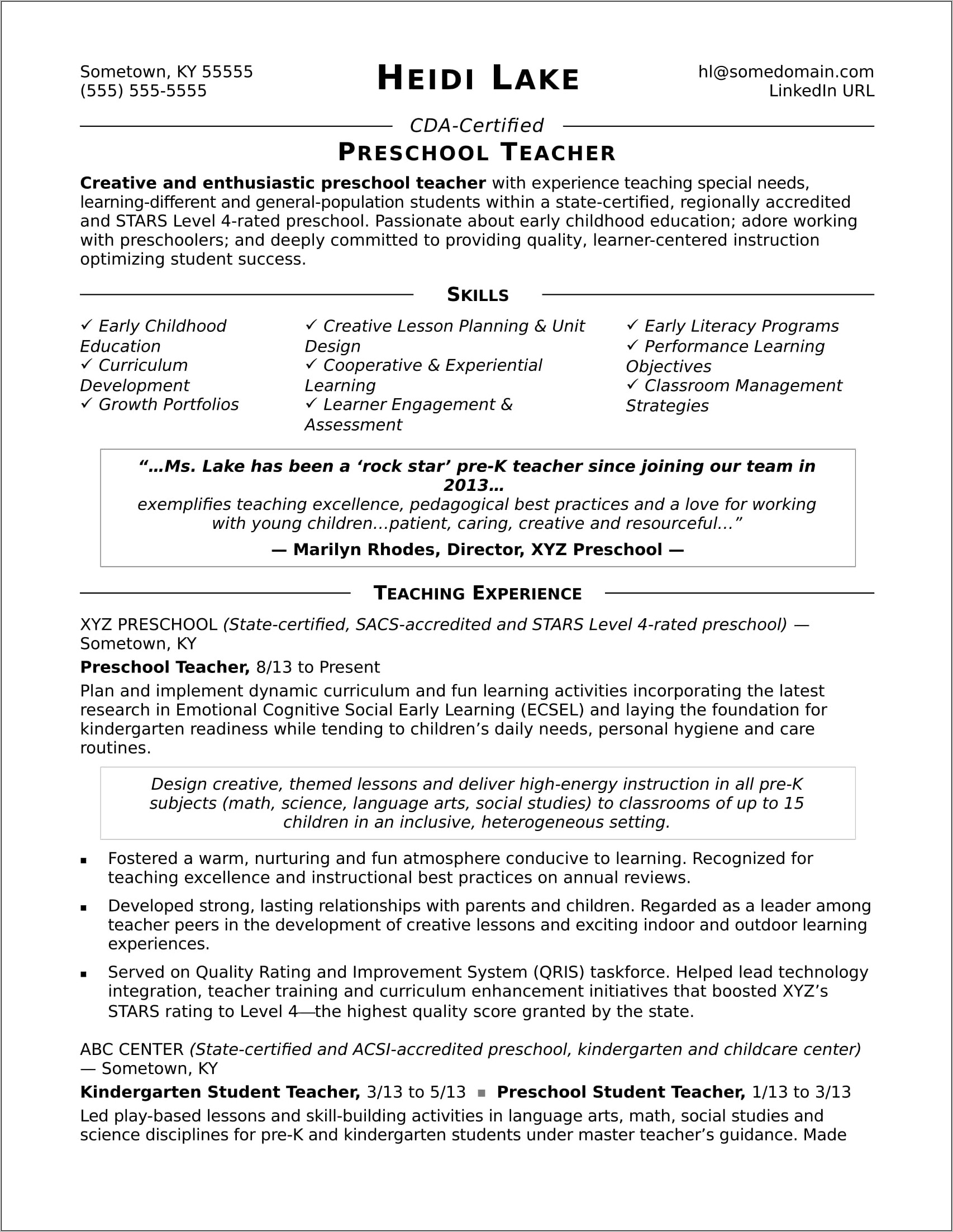 Sample Resume Objective For Teacher