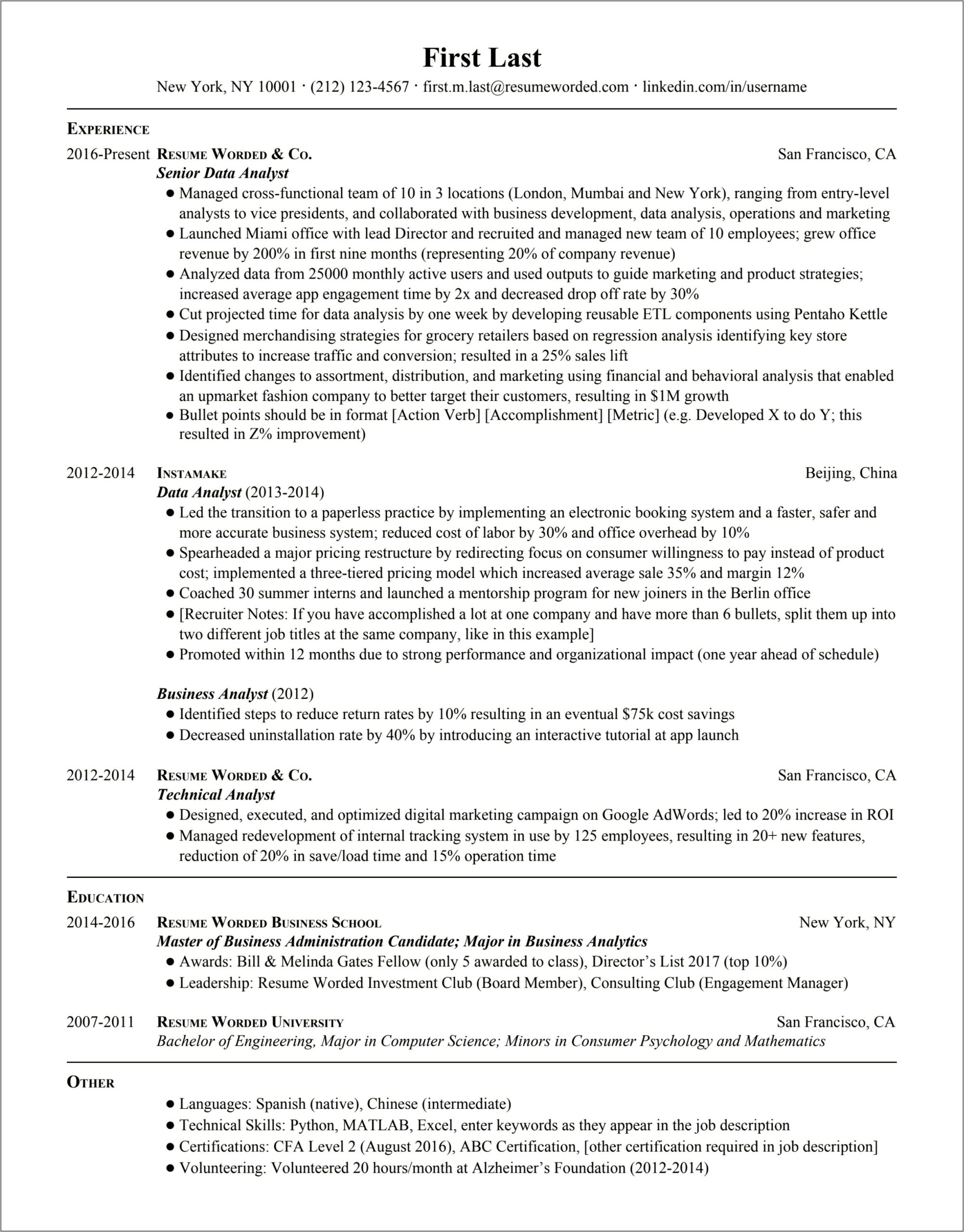 Sample Resume Of Analytics Director