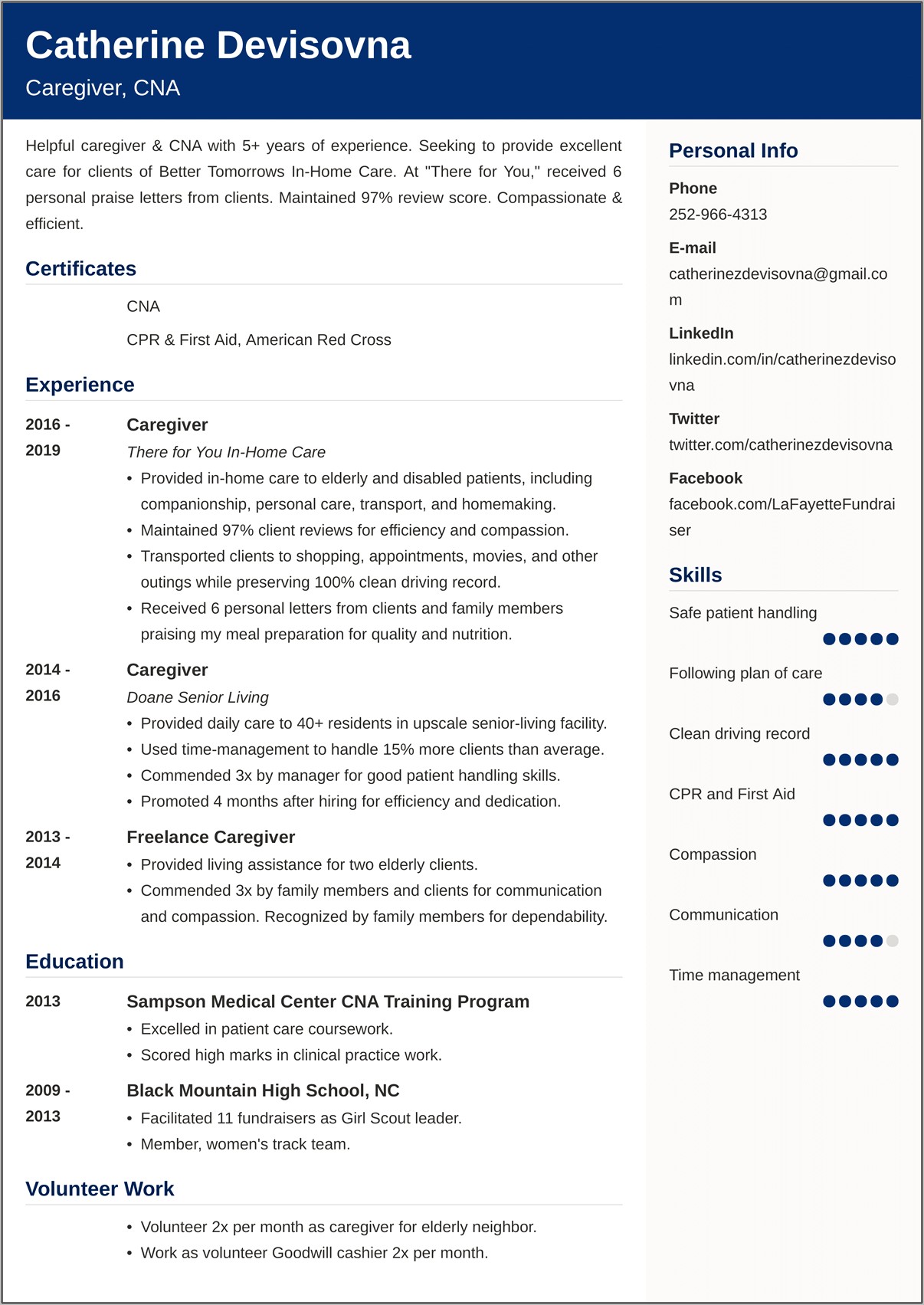 Sample Resume Of Child Caregiver