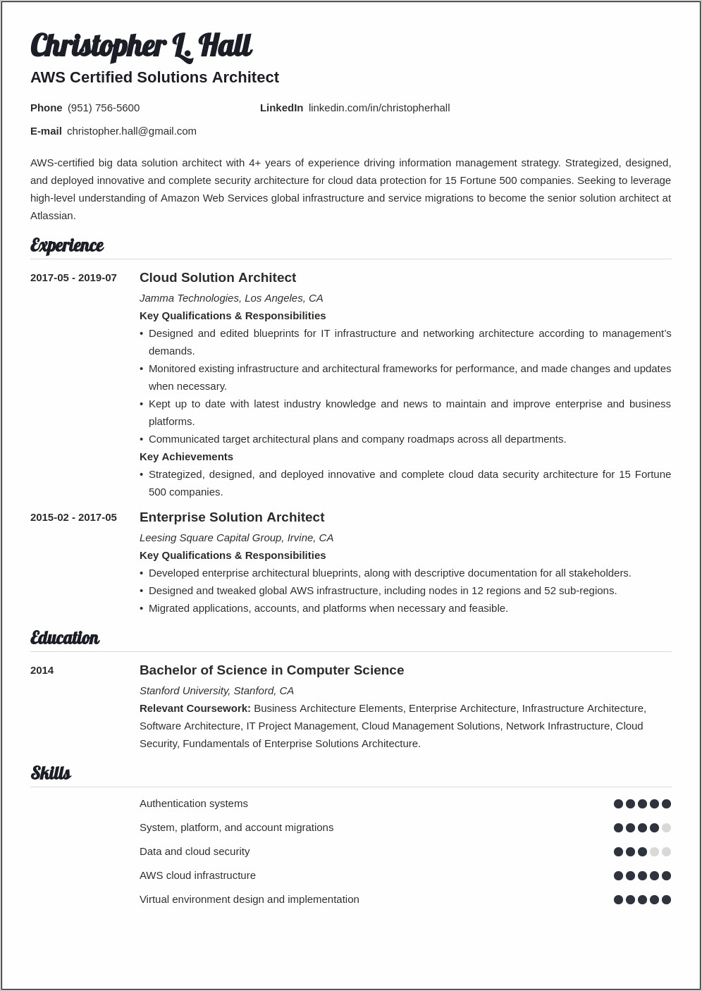 Sample Resume Of Cloud Architect