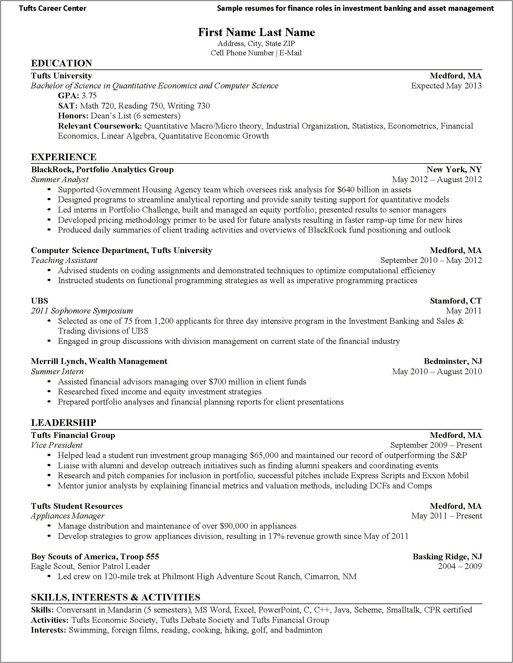 Sample Resume Of Equity Advisor