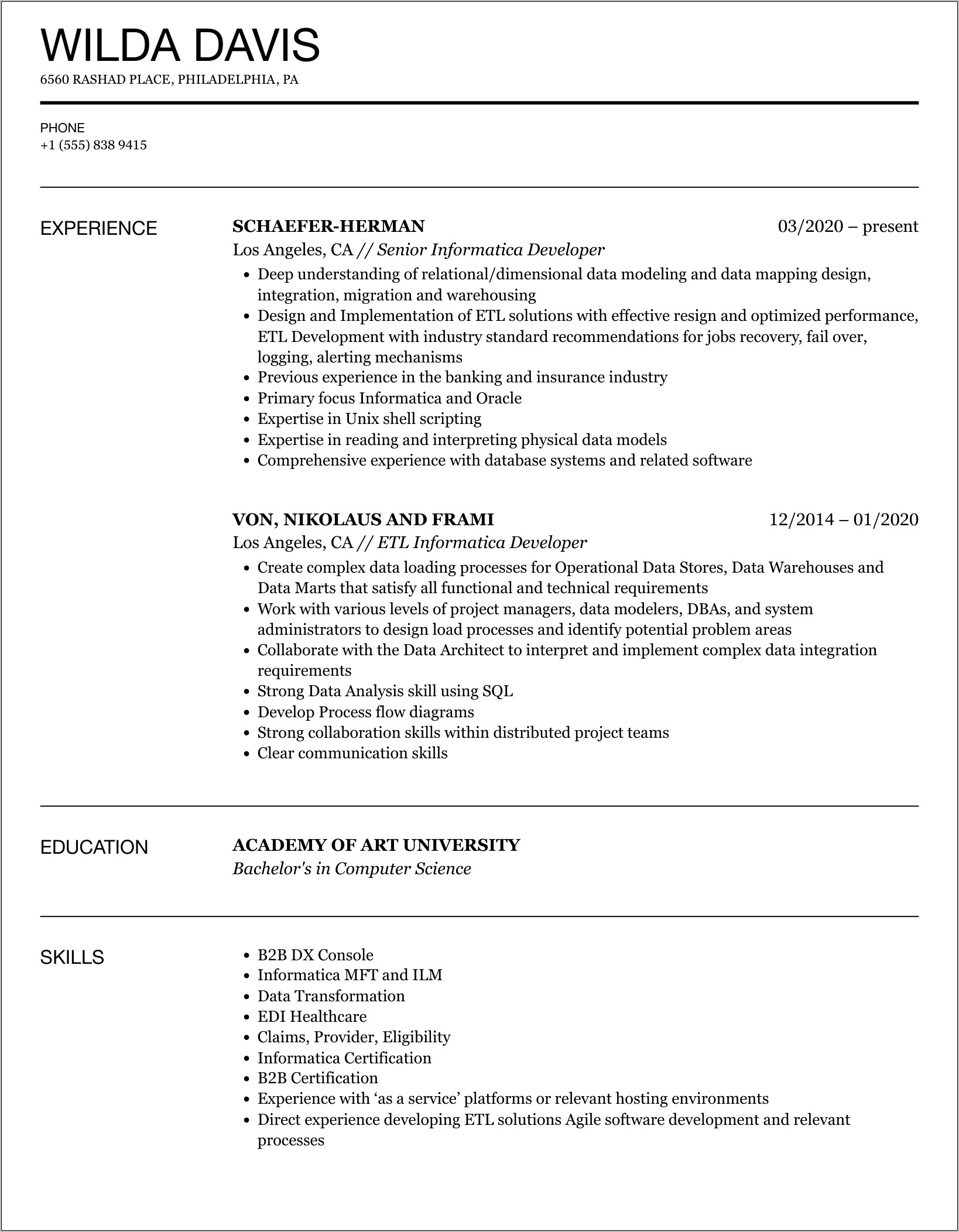 Sample Resume Of Informatica Bde