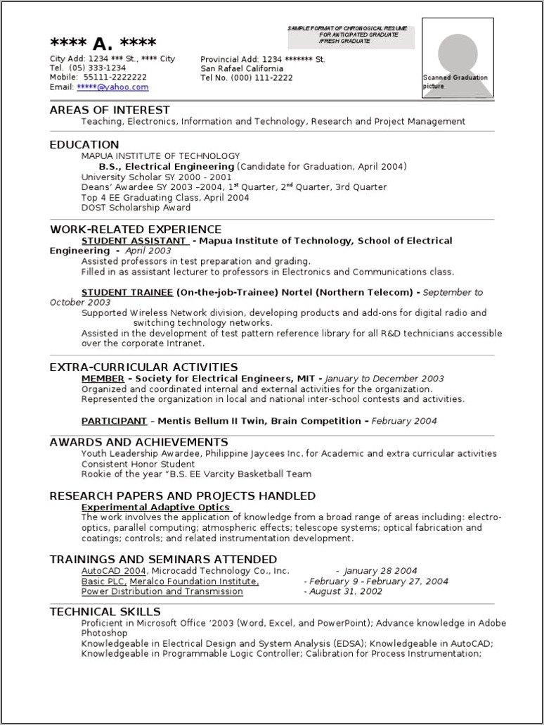 Sample Resume Of Mit Graduate