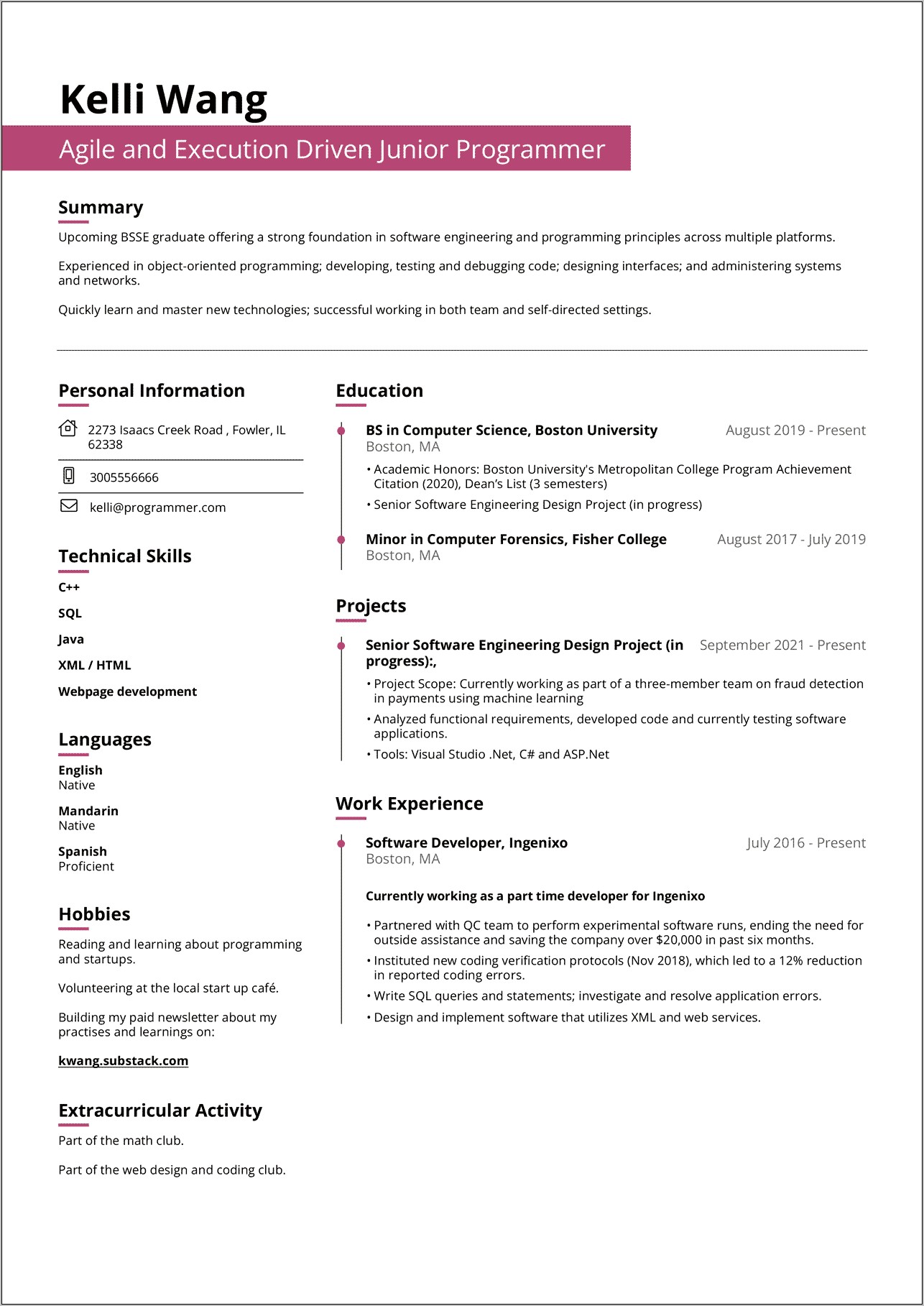 Sample Resume Of Ui Developer