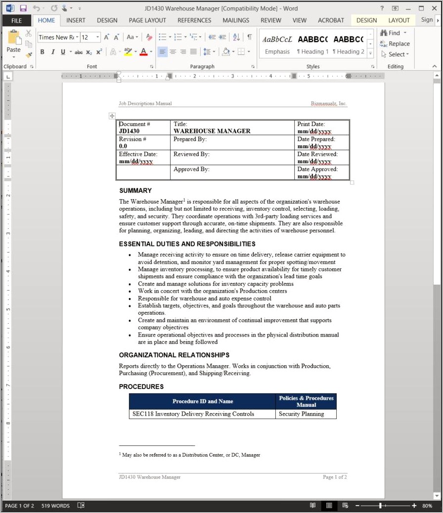 Sample Resume Of Warehouse Auditor