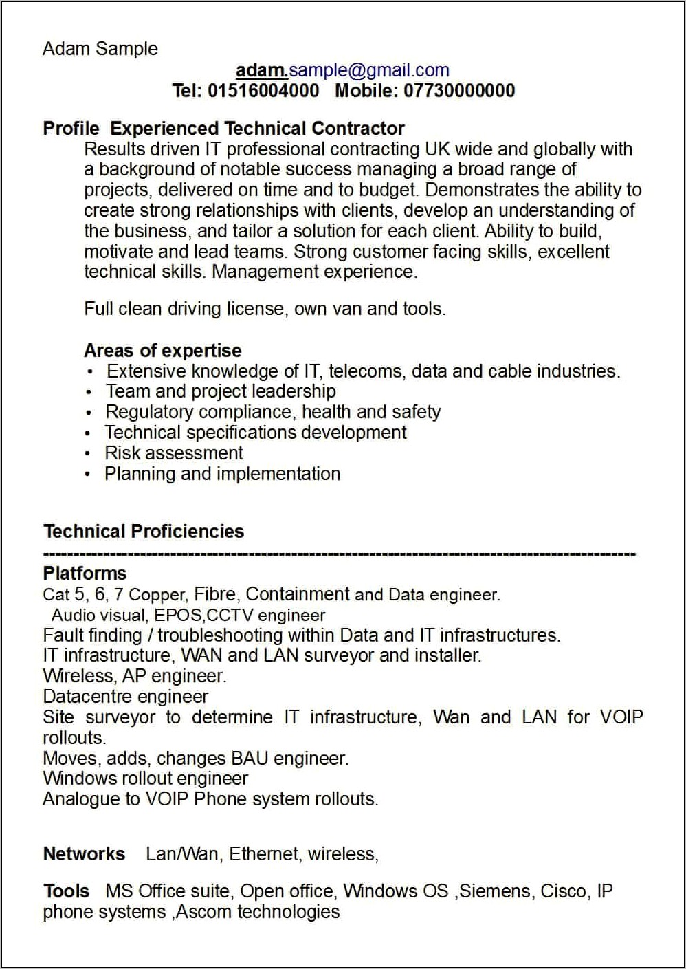 Sample Resume On Voip Engineer