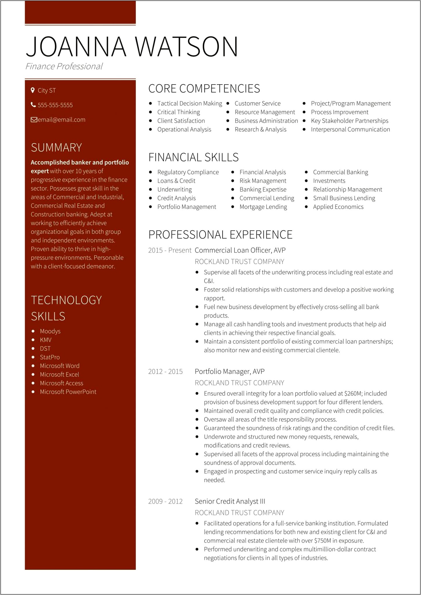 Sample Resume Related To Banking