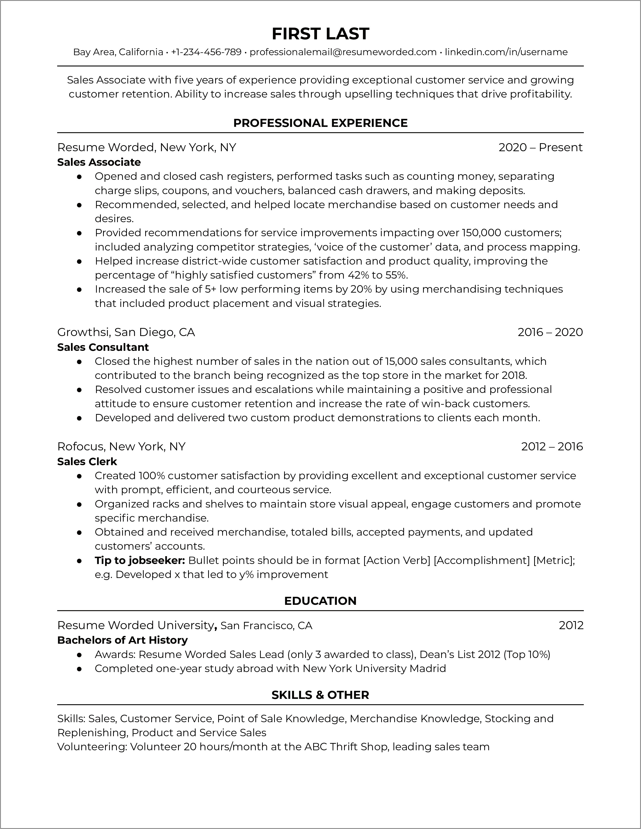 Sample Resume Retail Sales Consultant