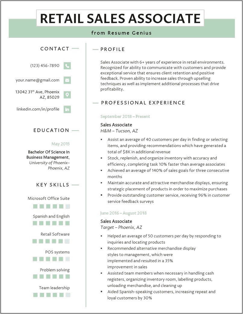 Sample Resume Retail Skills List