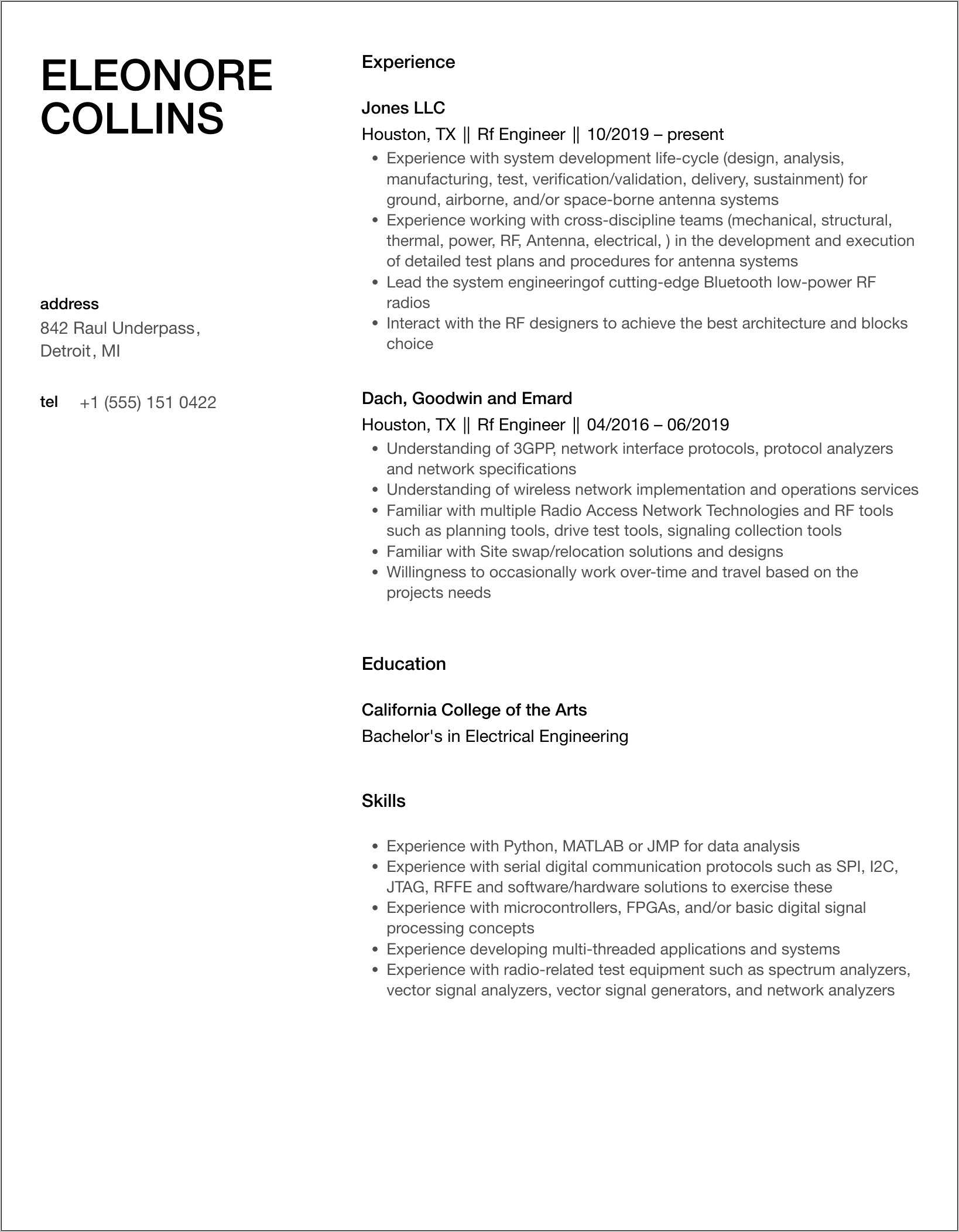 Sample Resume Rf Optimization Engineer