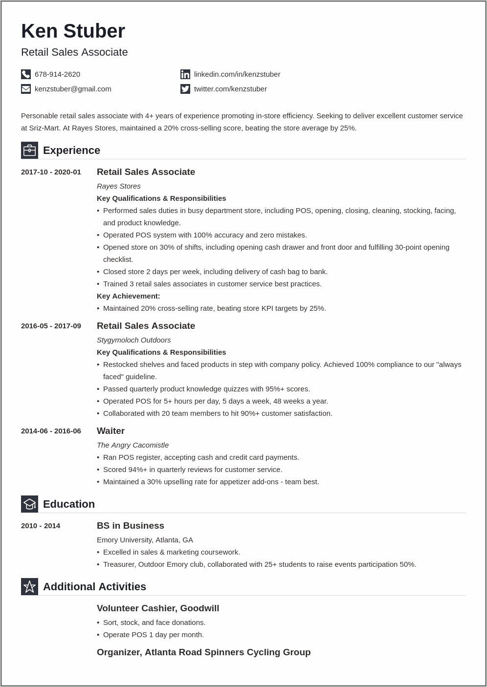 Sample Resume Sales Representative Retail