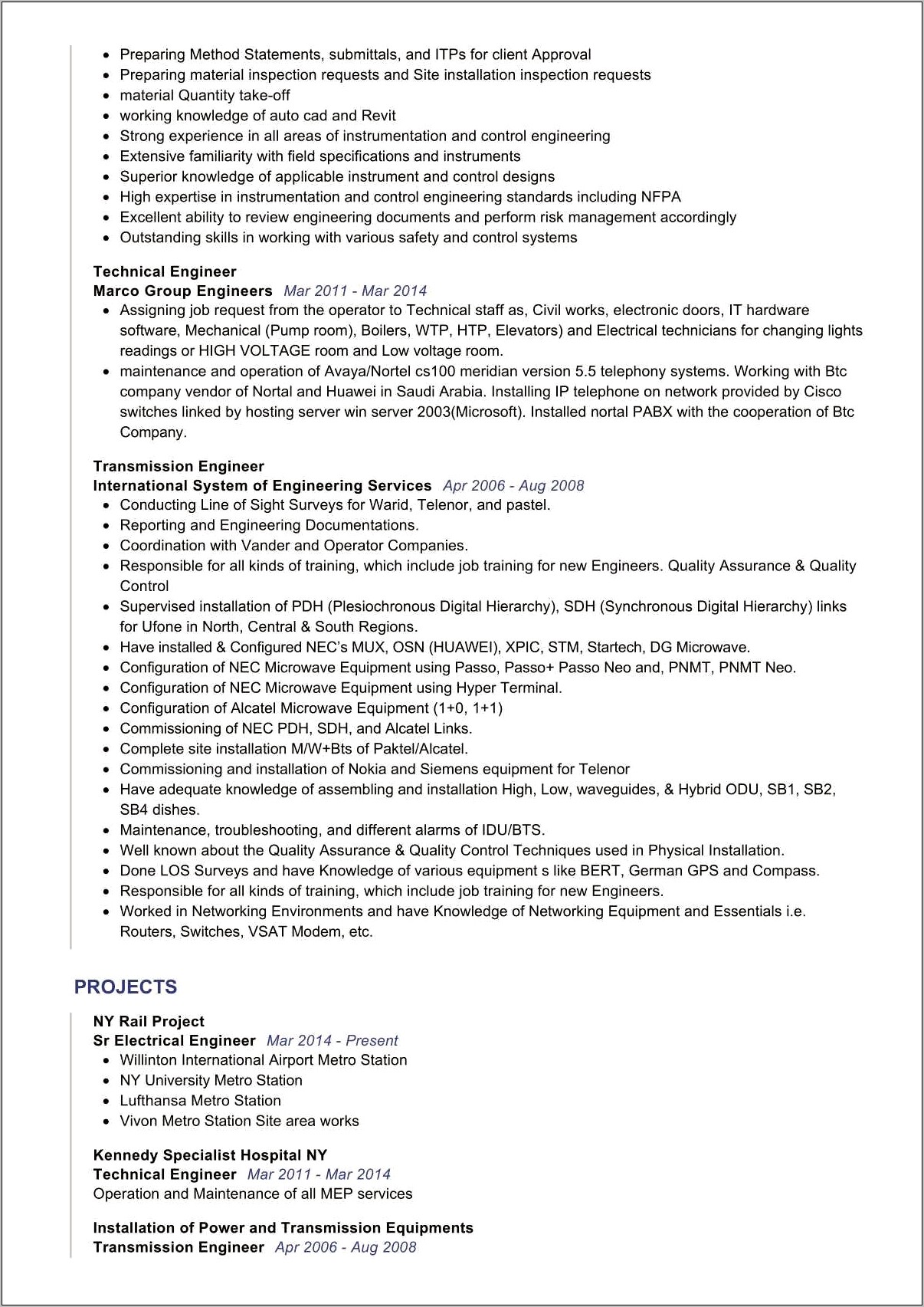 Sample Resume Senior Engineer Technical