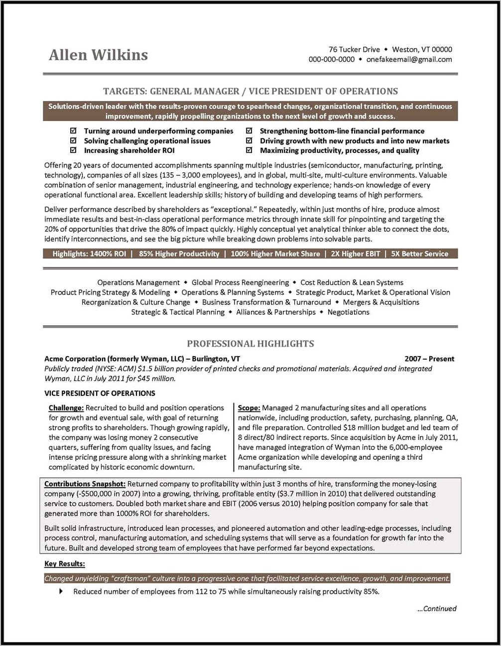 Sample Resume Senior Vice President