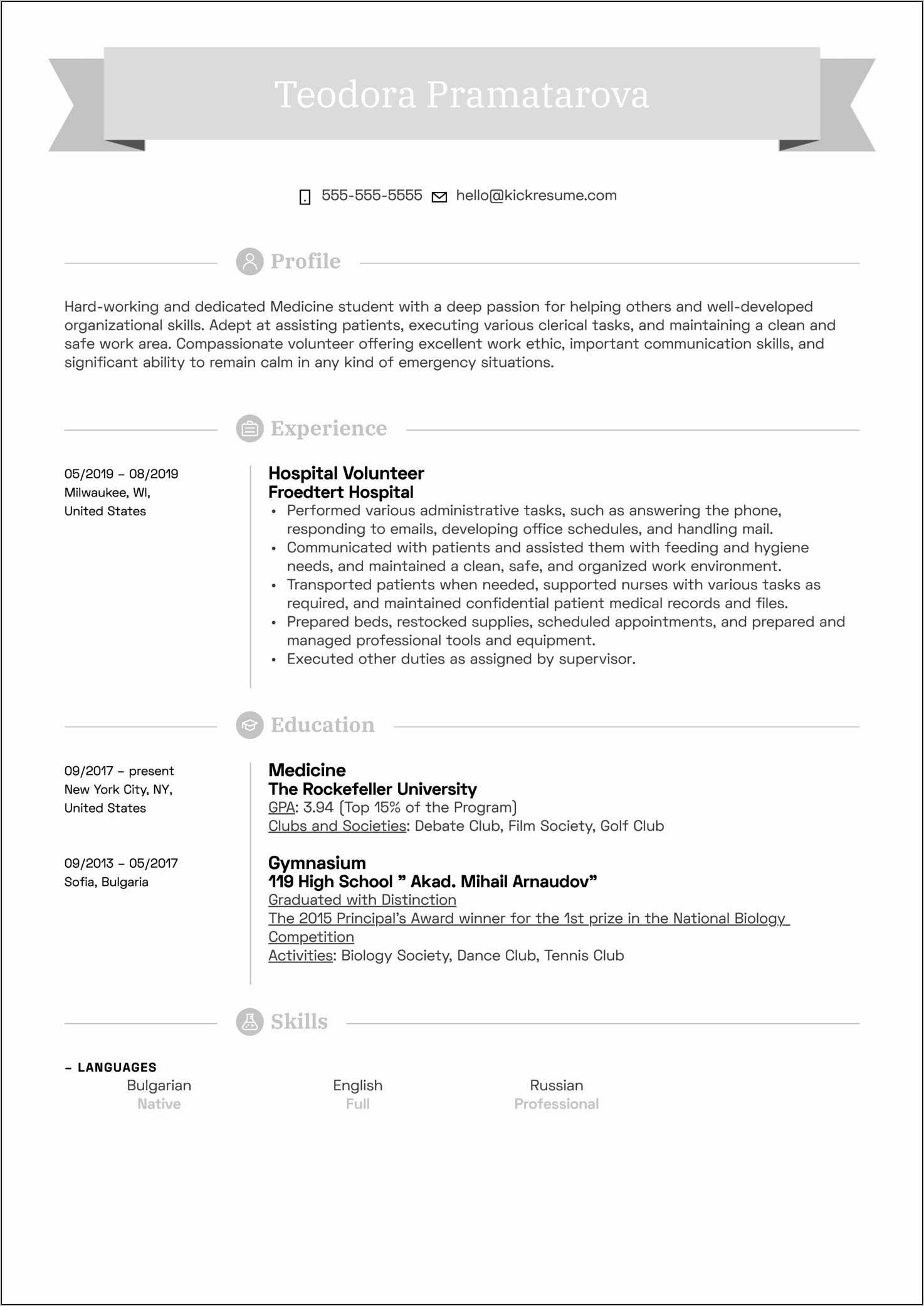 Sample Resume Showing Volunteer Experience