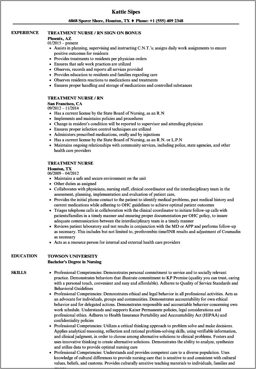 Sample Resume Substance Abuse Nurse