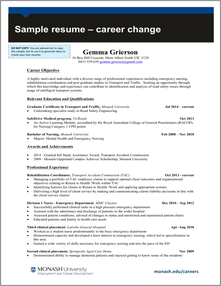 Sample Resume Summary Career Change