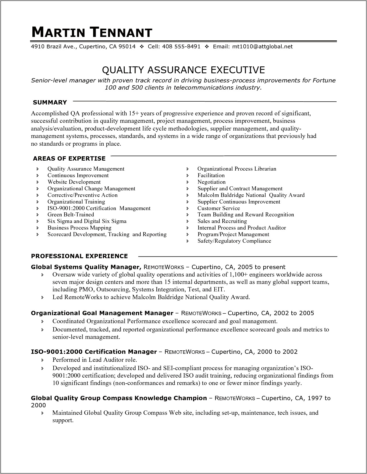 Sample Resume Supplier Quality Assurance