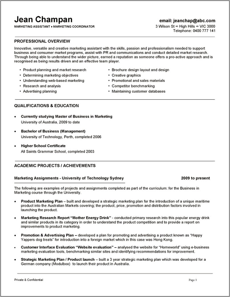 Sample Resume Technical Admissions Coordinator