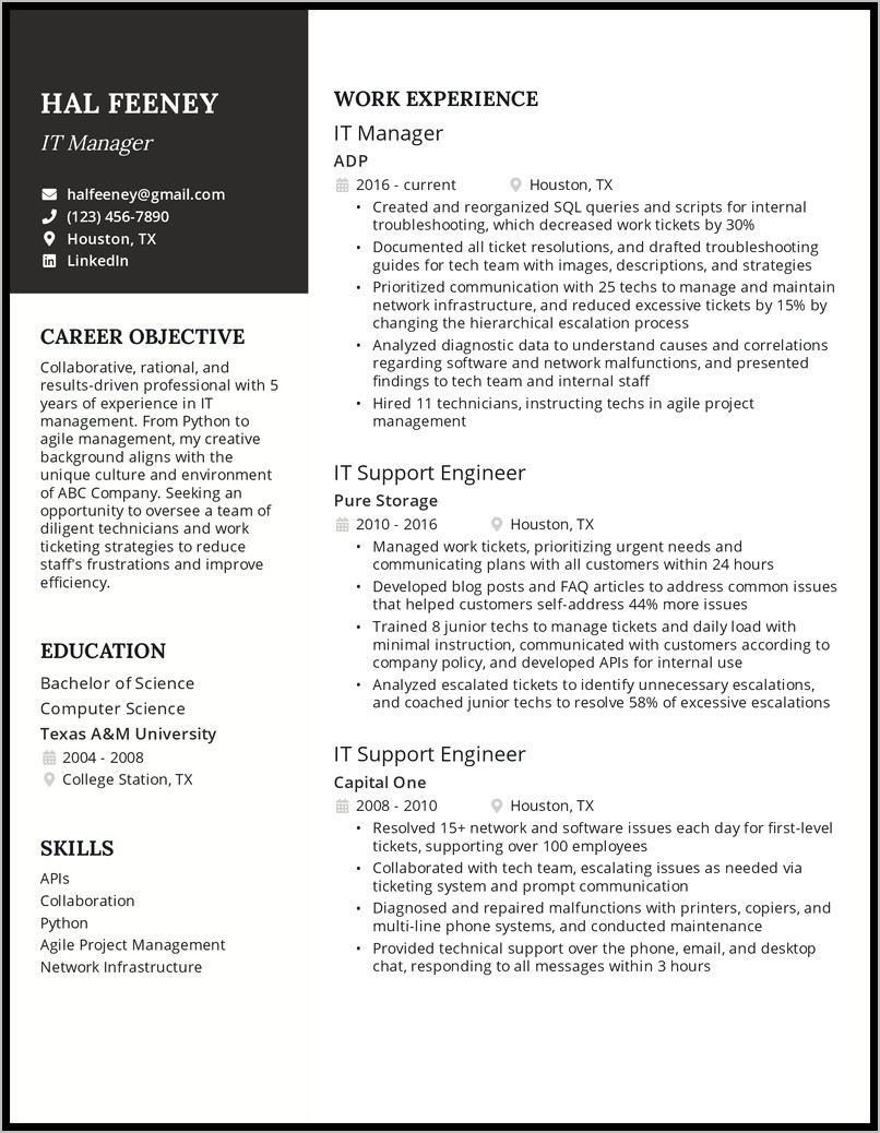 Sample Resume Technical Support Engineer