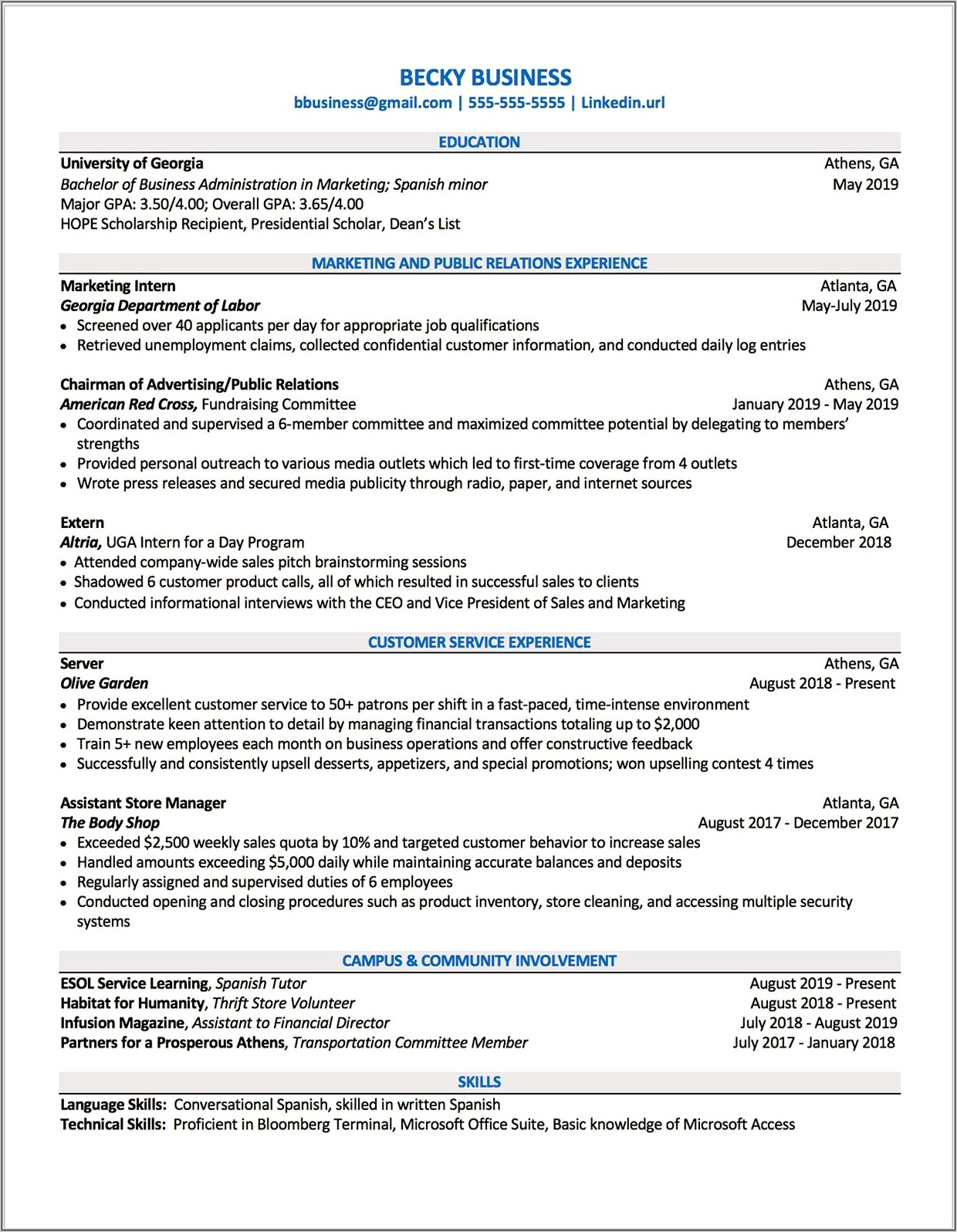 Sample Resume Uga Career Center