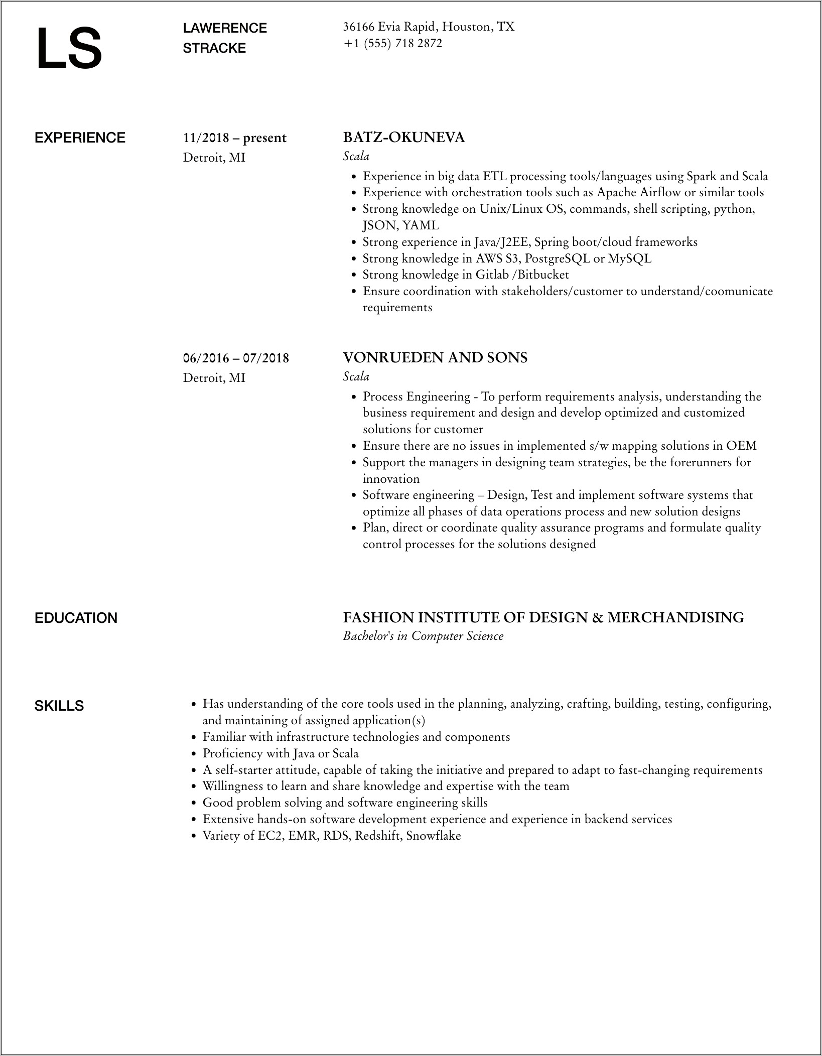 Sample Resume With Lightbend Stack