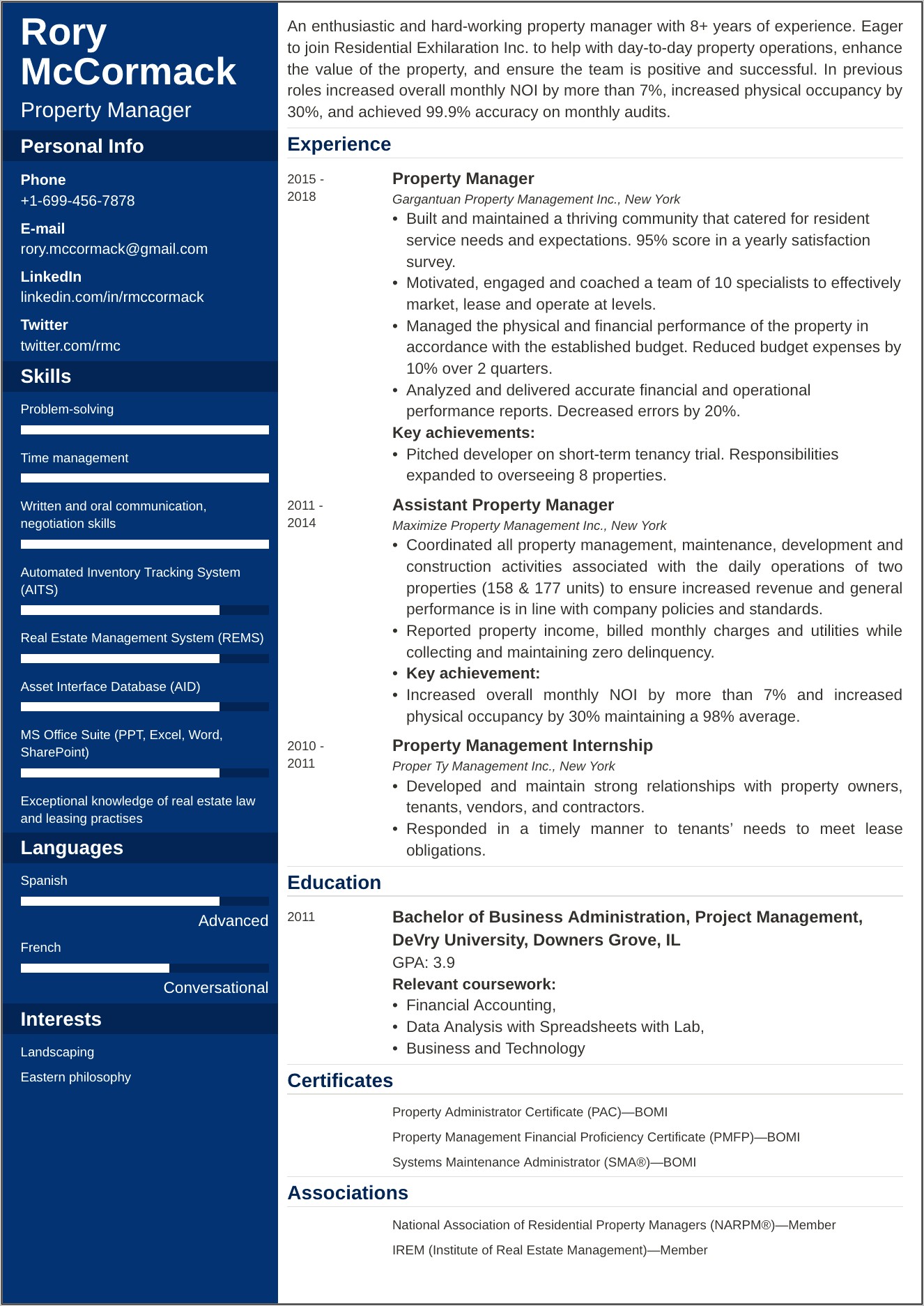 Sample Resume With Professional Associations