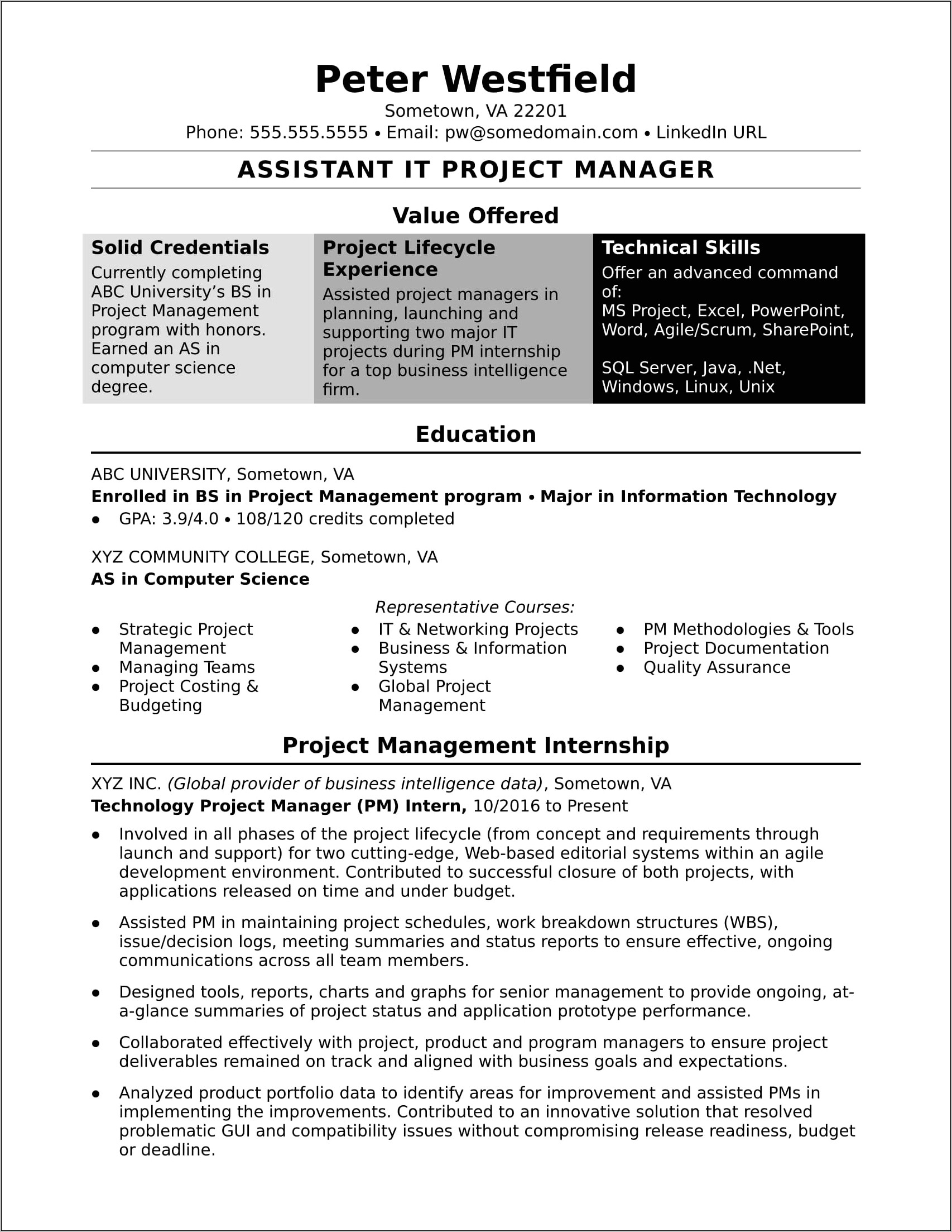 Sample Resume With Project Management