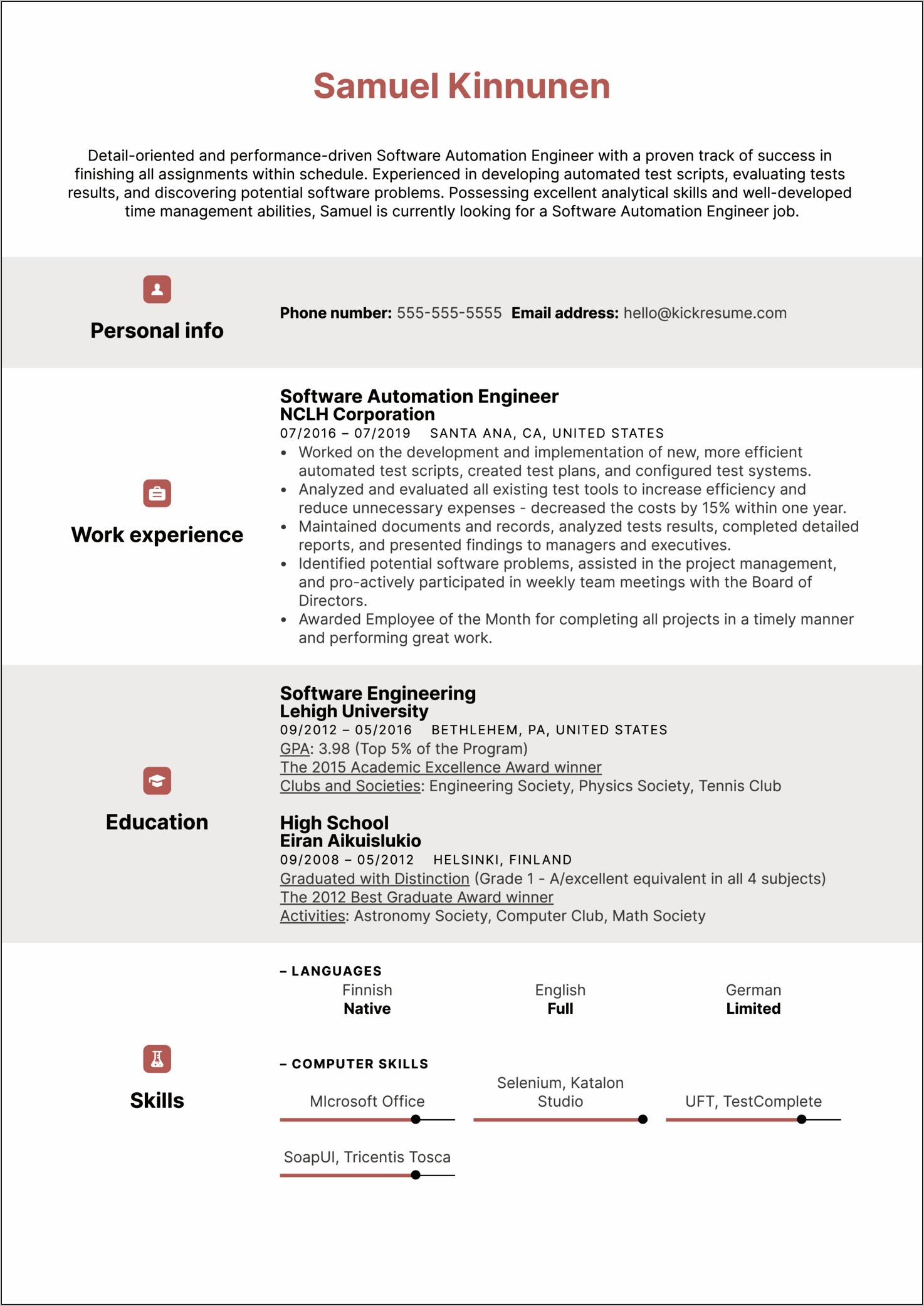 Sample Resume With Software Skills
