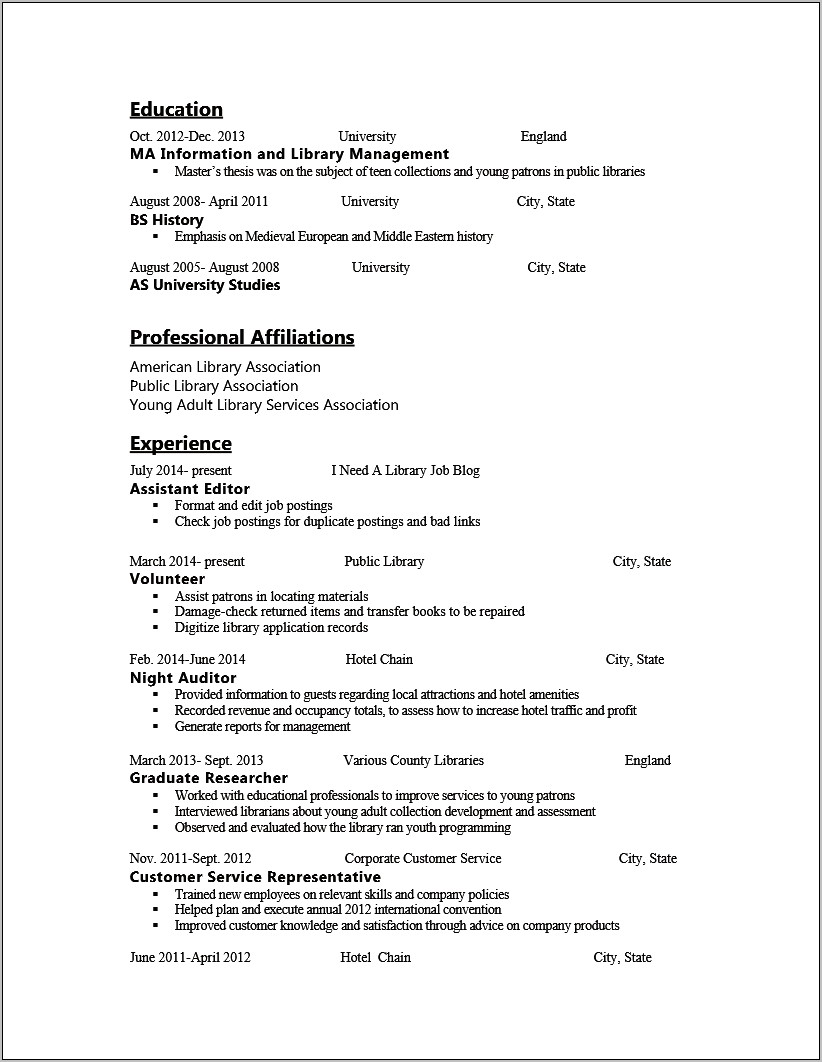 Sample Resume With Transfer University