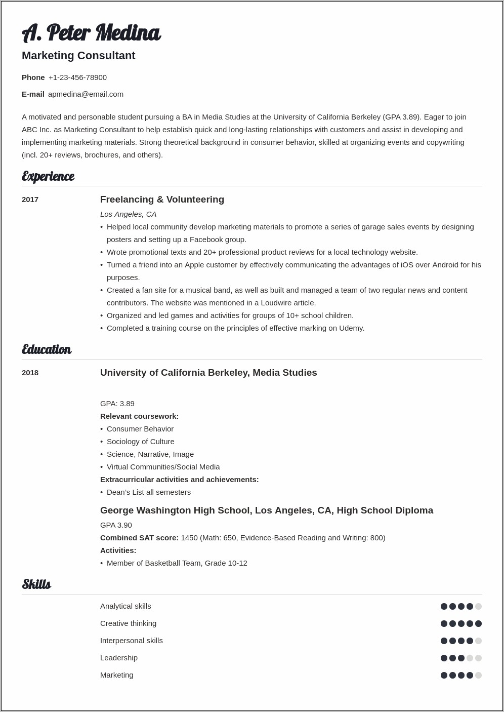 Sample Resume With Work Experince