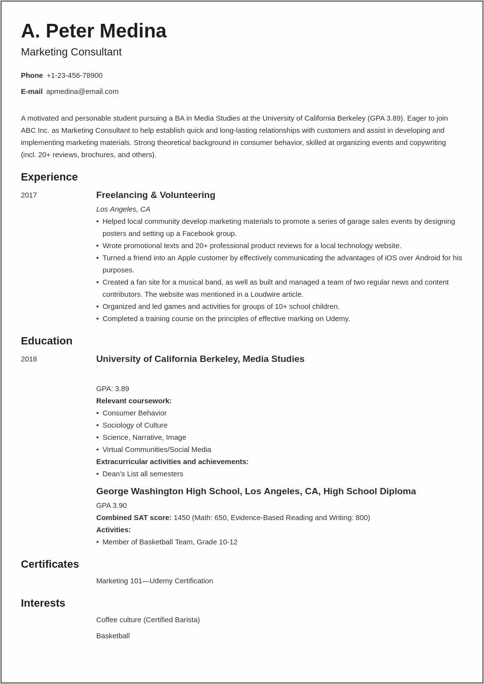 Sample Resume Without Bullet Points