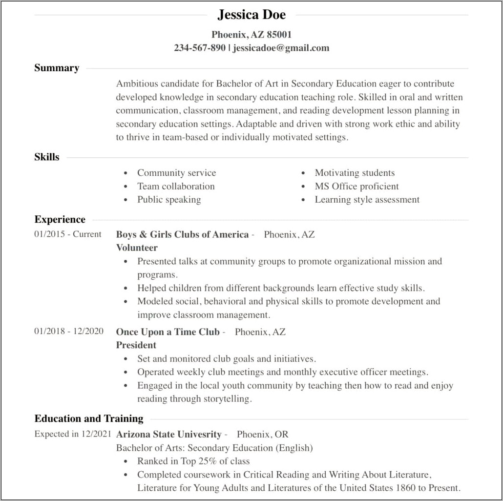 Sample Resume Without Much Experience