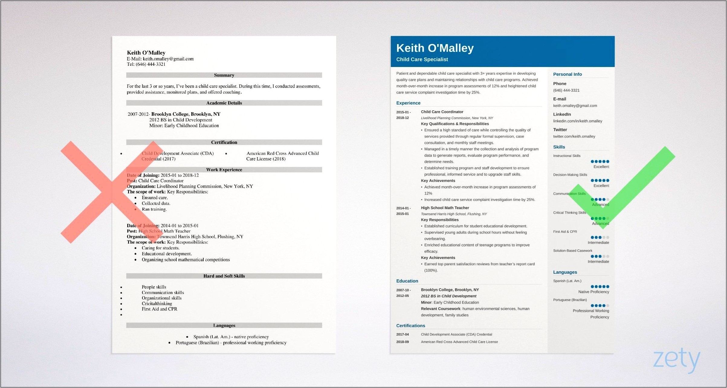 Sample Resumes Child Care Jobs