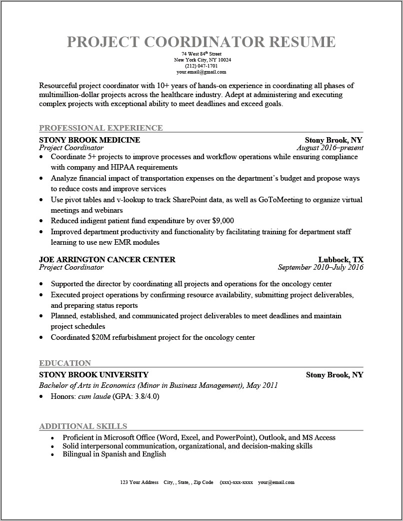 Sample Resumes Coordinator Education Programs